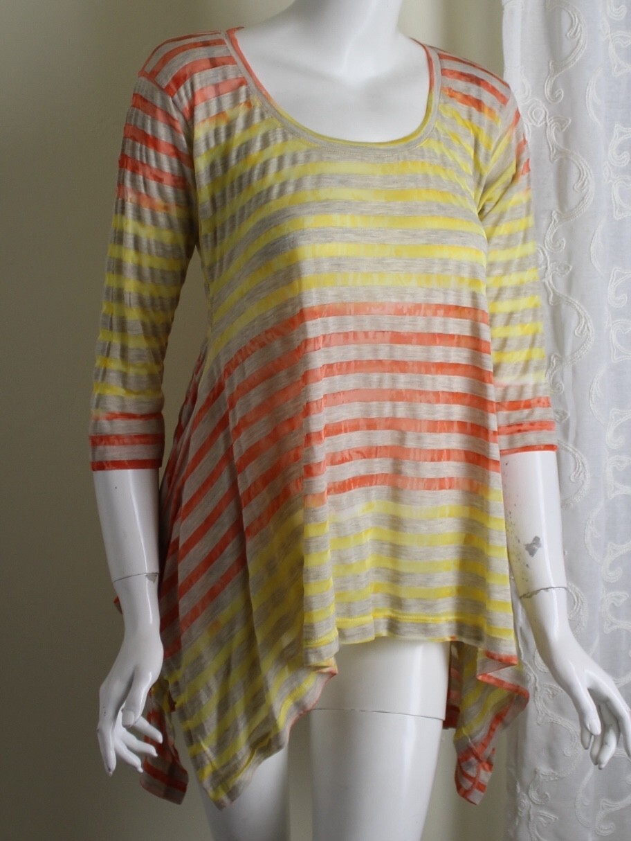 Sundance Sz M Citrus Orange Yellow Gauzey Pale Yellow Orange Tunic Blouse Top