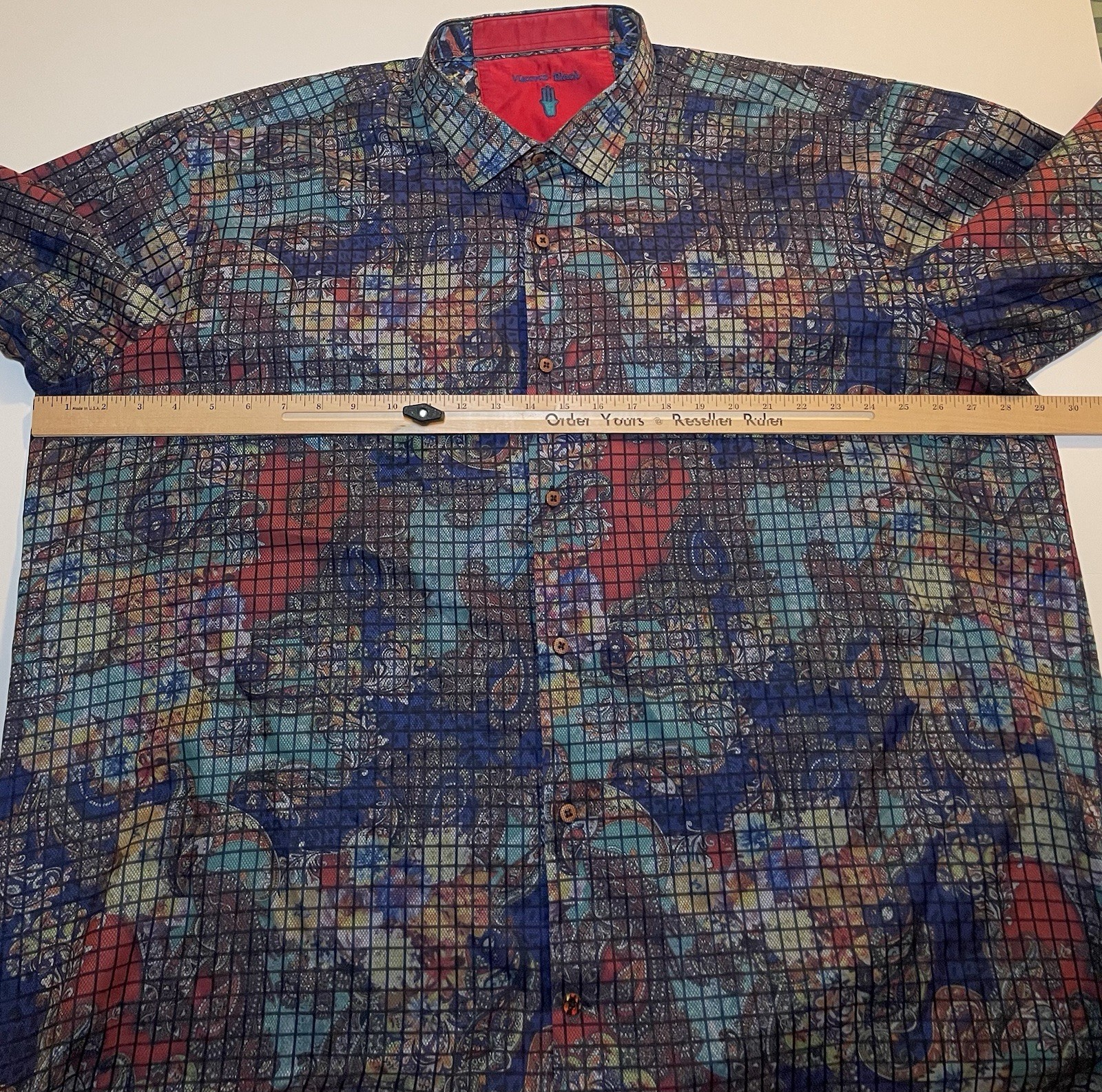 Visconti Black 3XLB Long Sleeve Button Up Shirt Abstract Paisley Grid Colorful