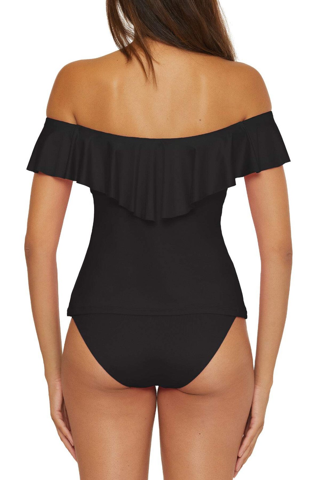 Trina Turk Monaco Ruffle Off Shoulder Tankini Top Womens Swimwear Multi Color