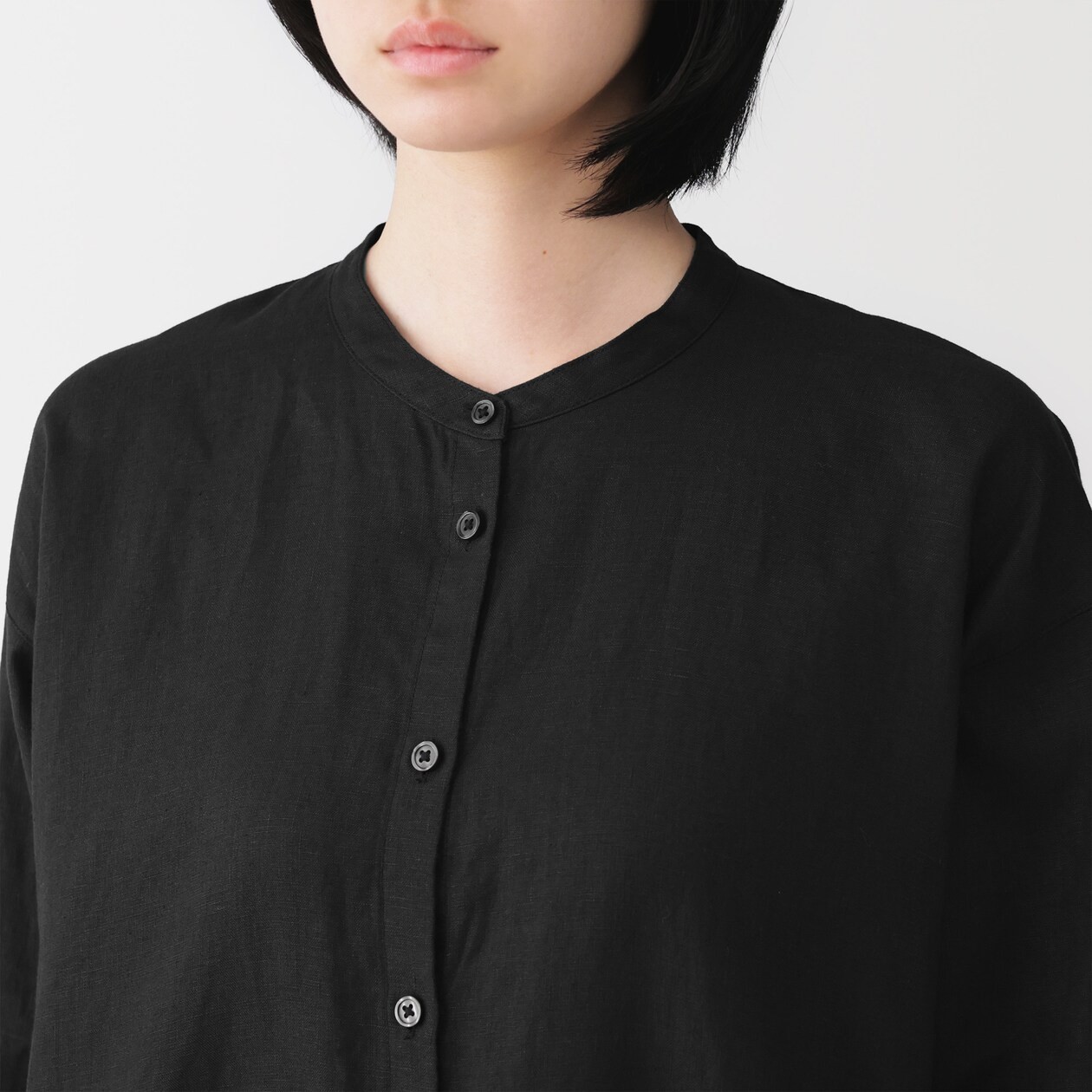 MUJI Womens 100% Linen Washed Long Sleeve Shirt Dress Silver Gray Stripe FedEx