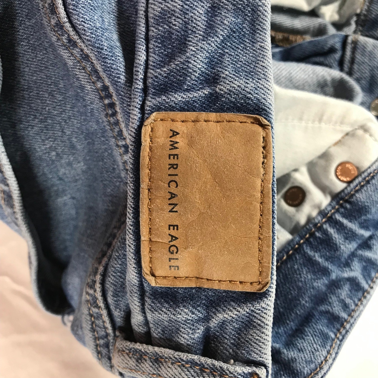American Eagle Curvy Super High-Rise Baggy Straight Jeans Blue Strigid Size 10