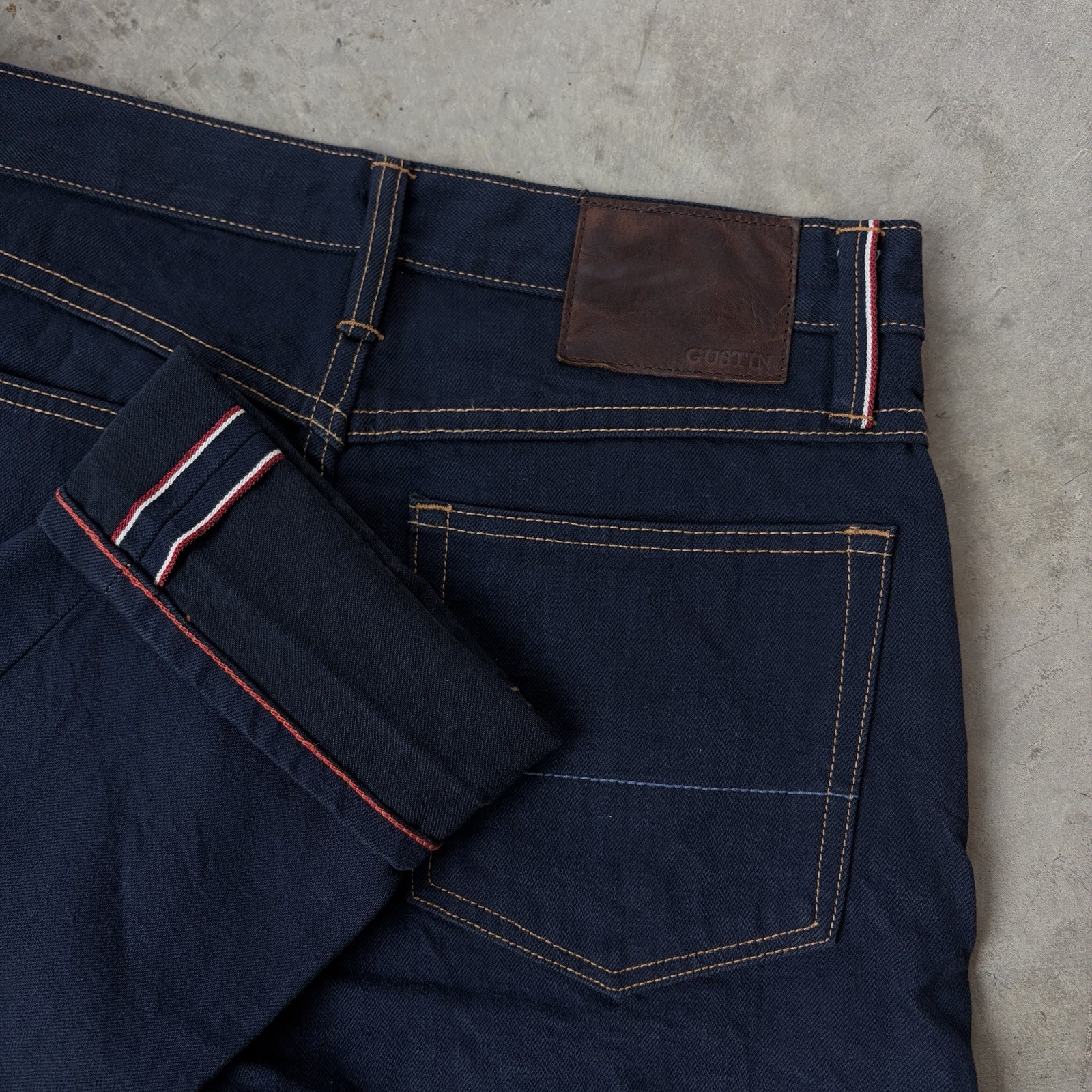 Gustin California Straight Raw Selvedge Jeans Denim Blue Button Fly Men’s 32×34