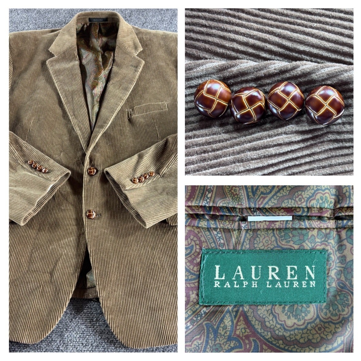 Lauren Ralph Lauren Corduroy Blazer Mens 44R Tan Brown Wide Wale Sport Coat Coat