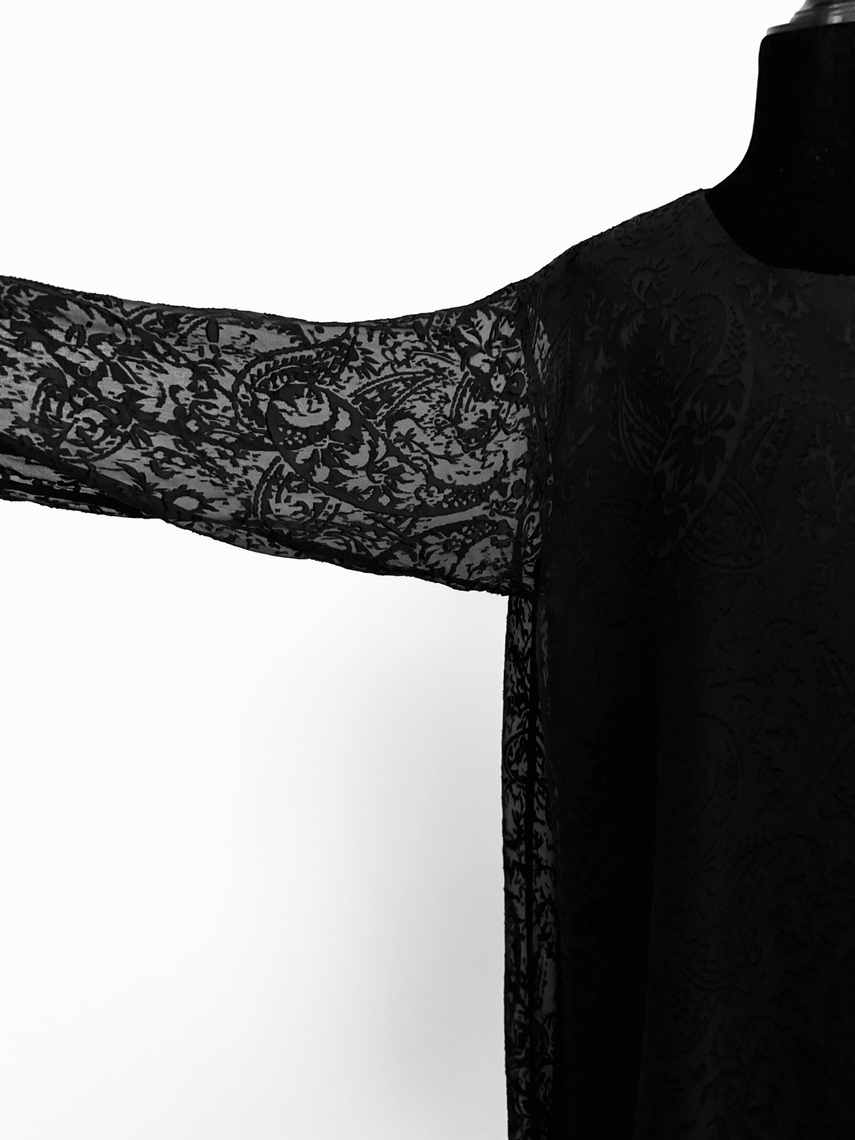 Eskandar Black Silk Blend Devore A-Line Dress Size 2 Oversized Layered