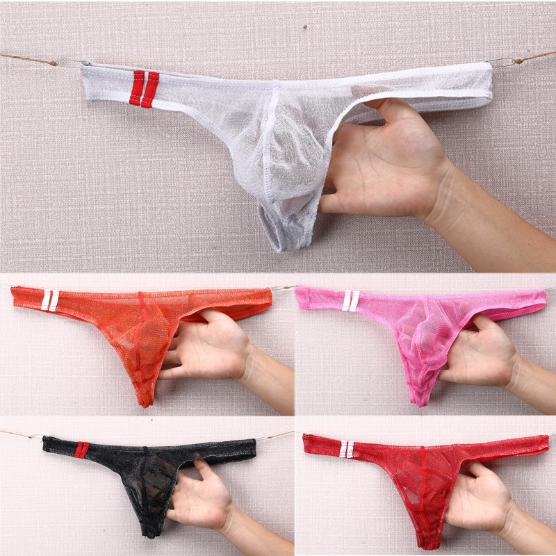 5Pack Lot Mens See Through Jockstrap Bulge Pouch Low Rise Thong Brief Underpants