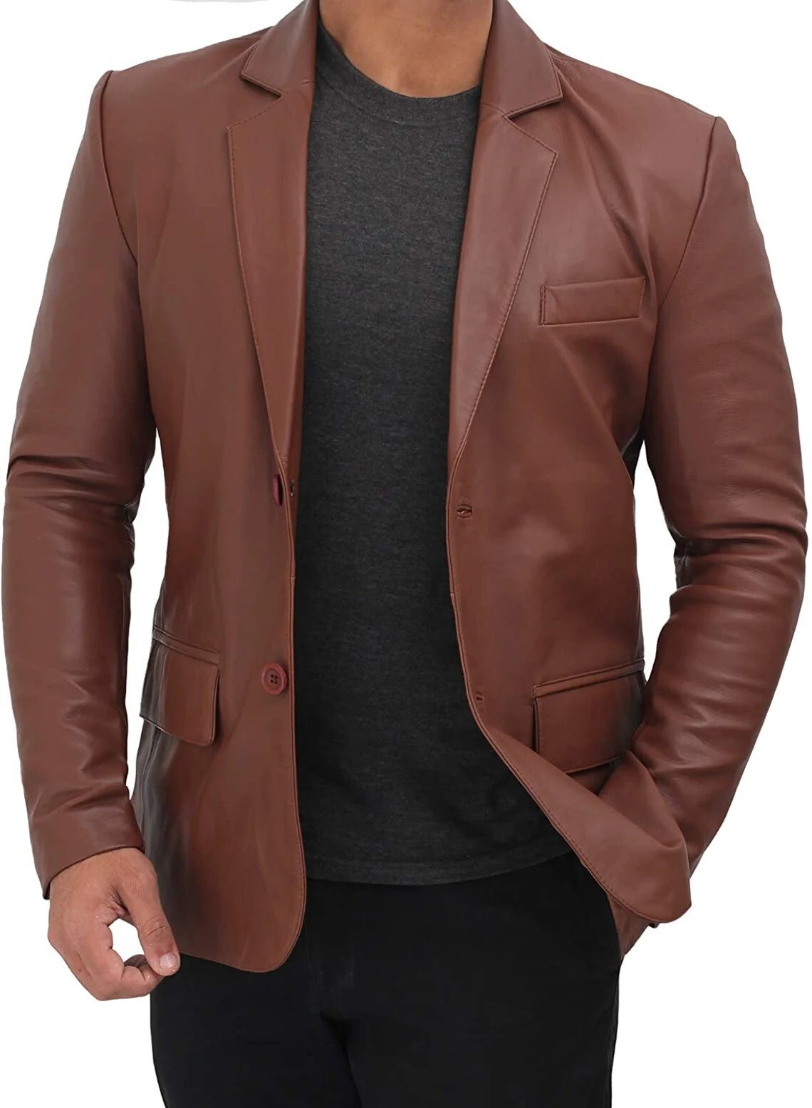 Real Lambskin Leather Blazer For Men Slim Fit Business Meeting Wear Coat MB13a