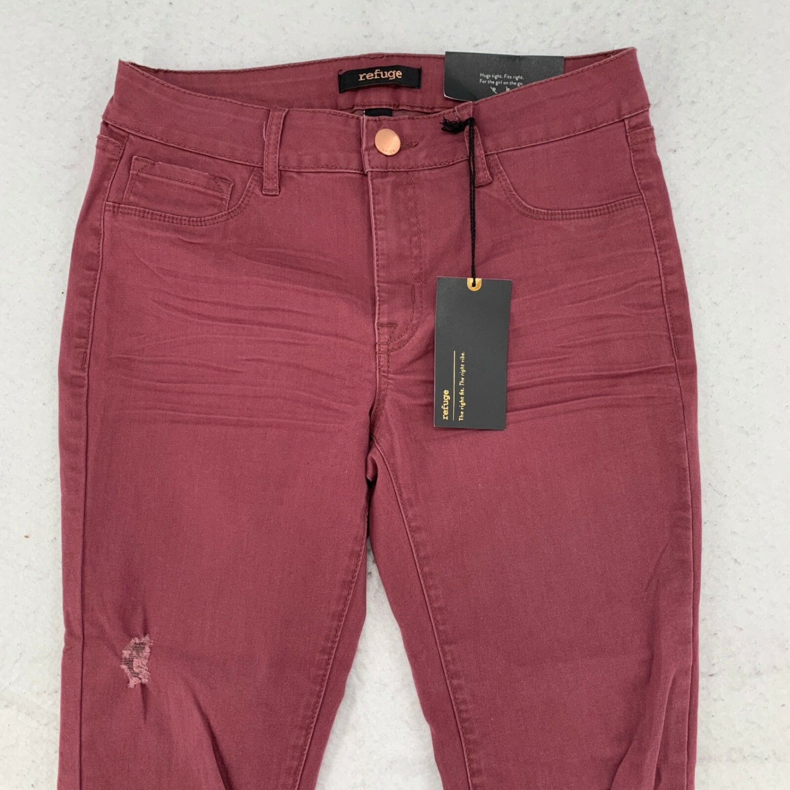 Refuge Womens Comfort Distressed Destroyed Skin Tight Leggings Berry Size 6 NWT