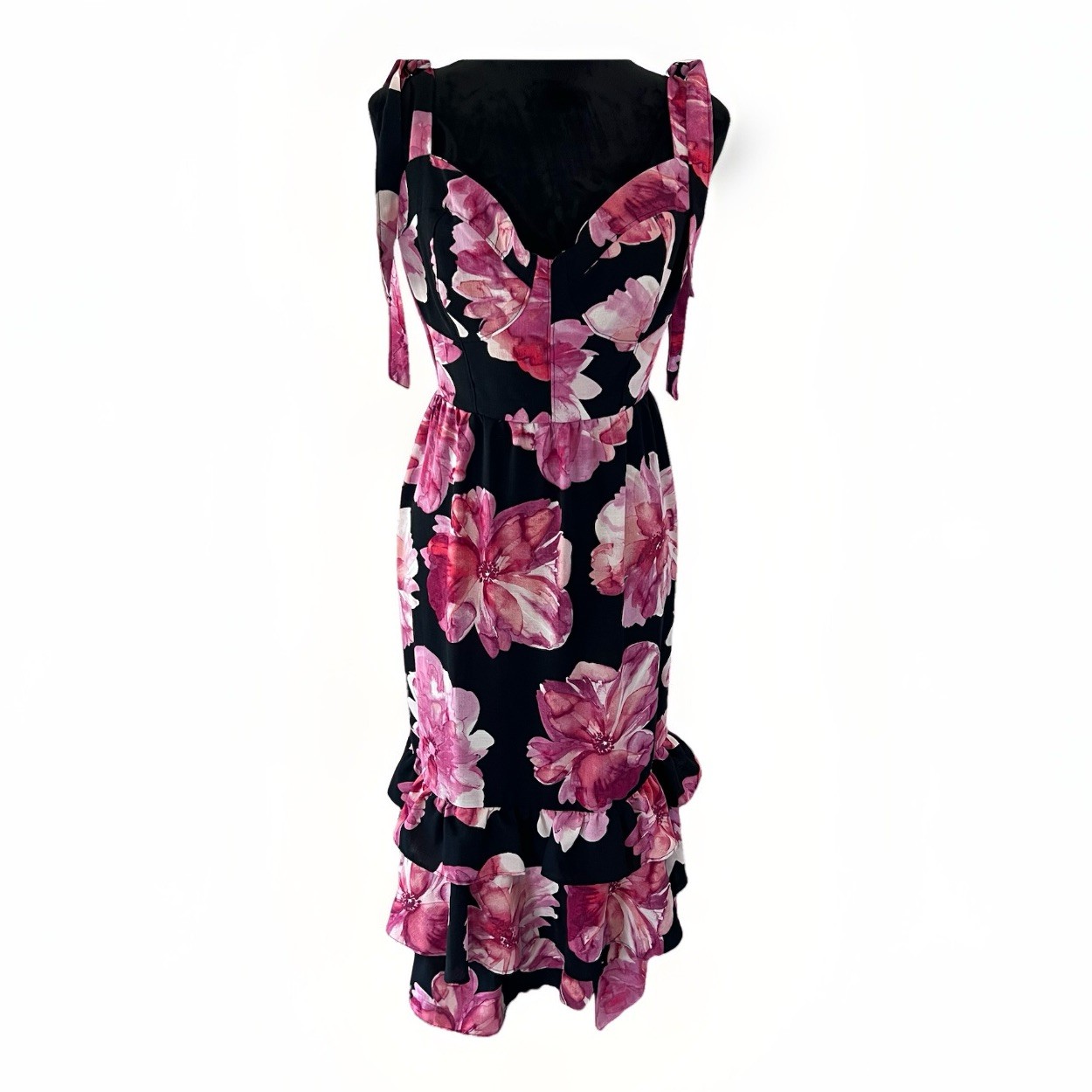 Sofia Vergara Women’s Bustier Midi Sundress Plus Sz 3XL Black Pink Floral Ruffle