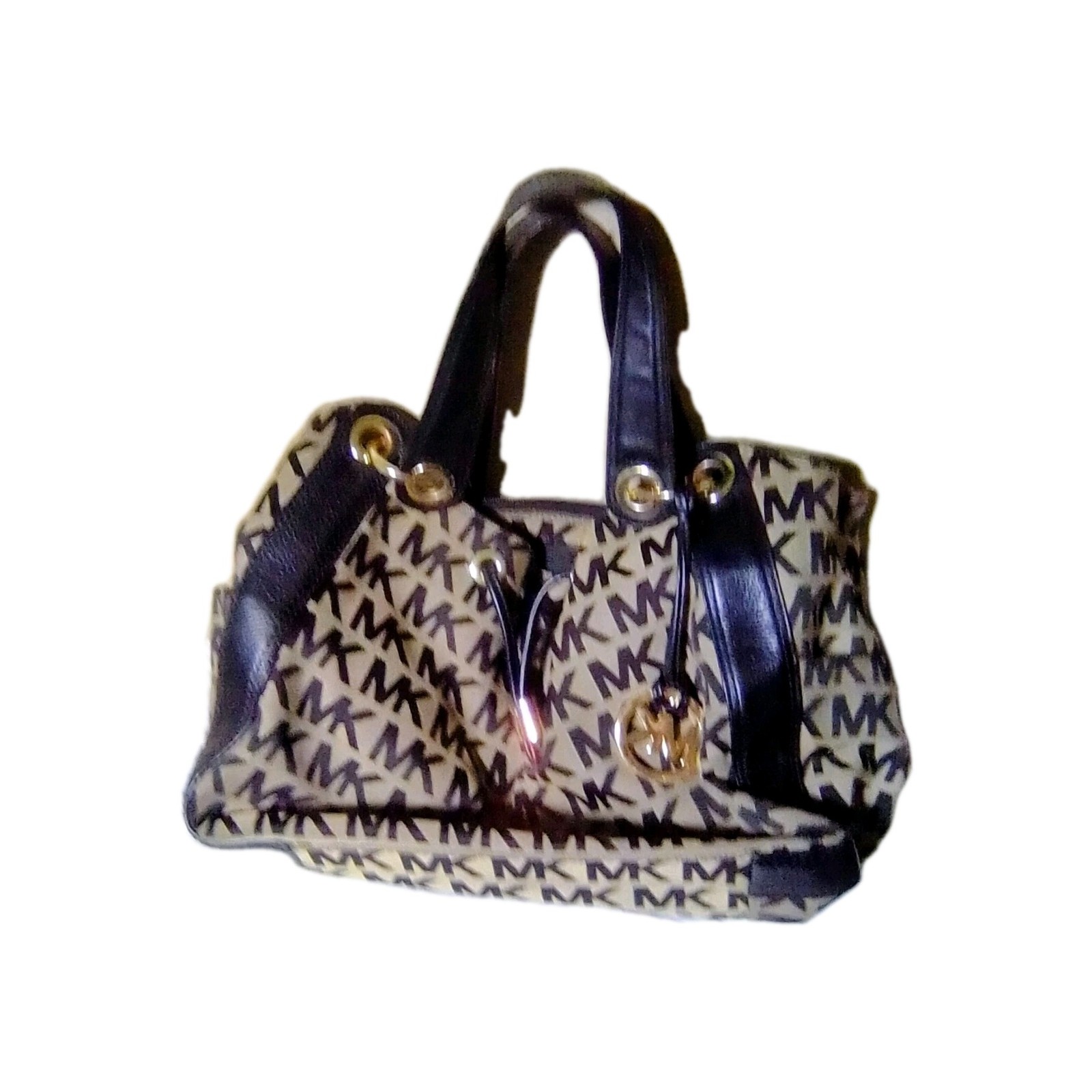 Michael Kors Ludlow Vintage Jacquard Logo Leather Trim Shoulder Bag Purse