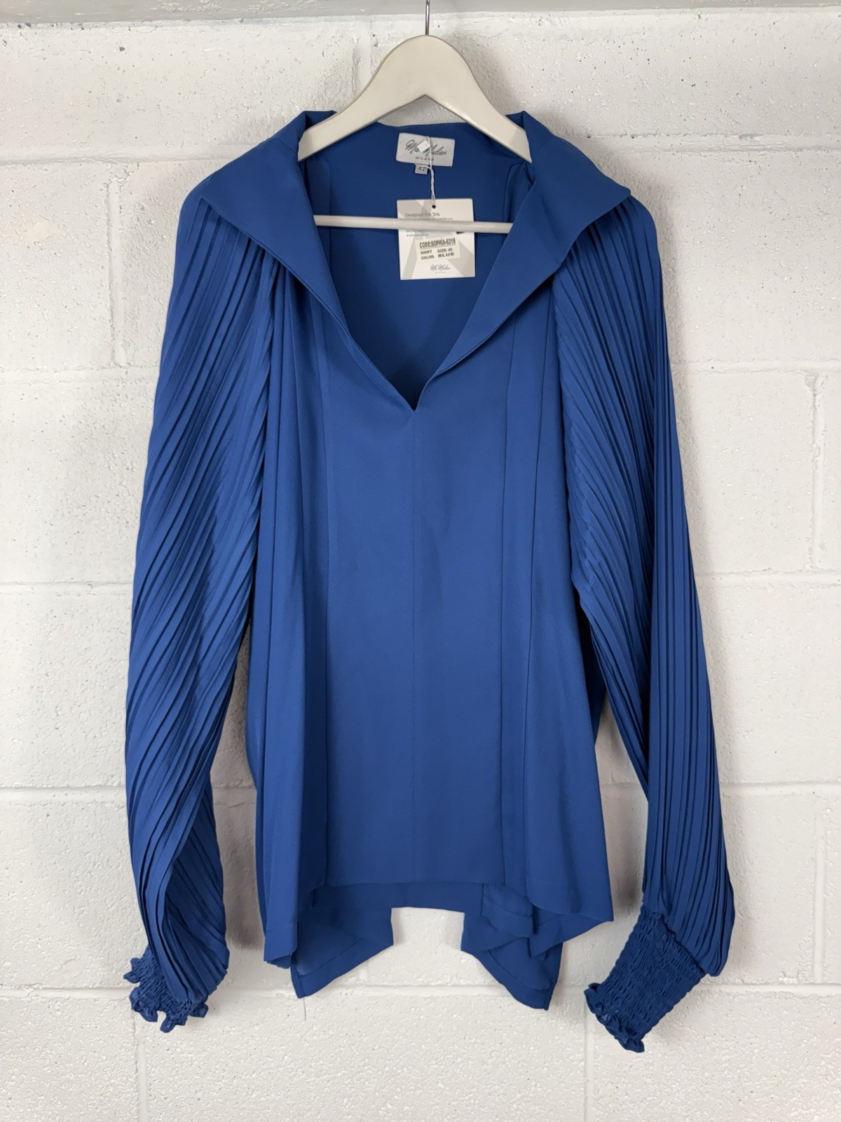 Mia Mulier Milano Blouse Tunic Shirt Large Blue Oversized Top Italian N46