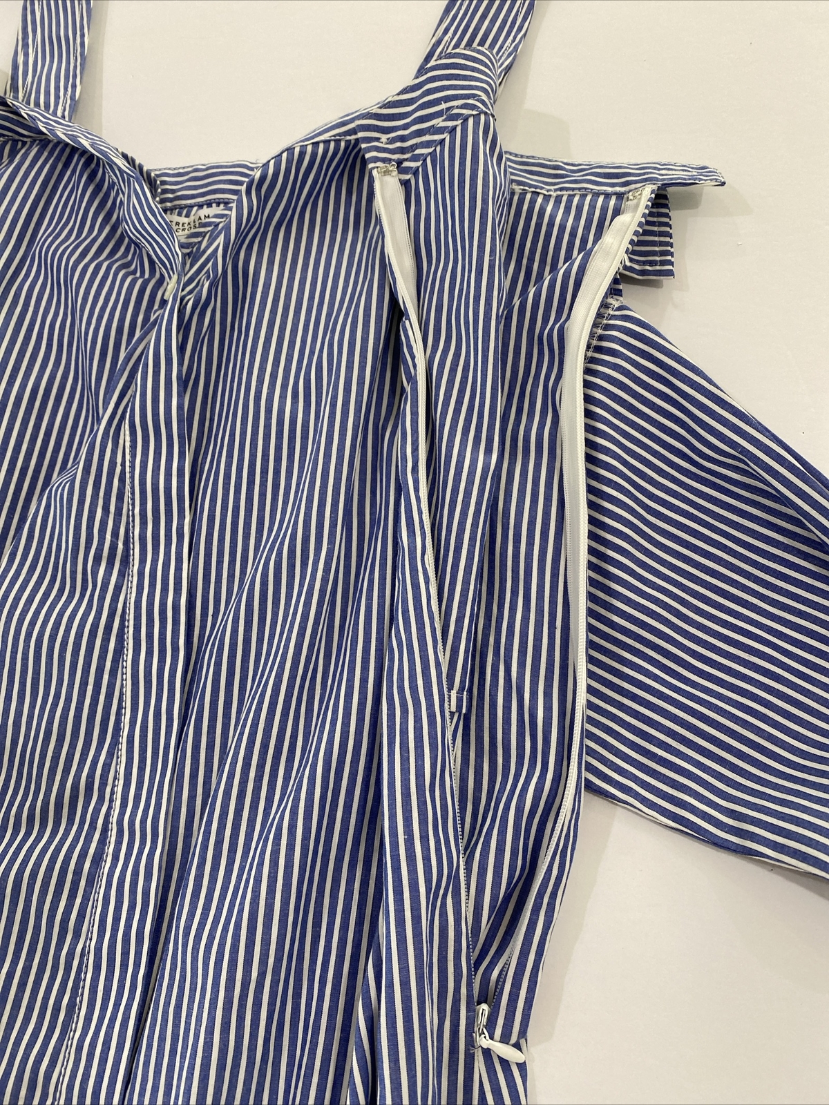 DEREK LAM 10 Crosby Blue Striped Front Tie Poplin Dress Size 8 Coastal NWT $395
