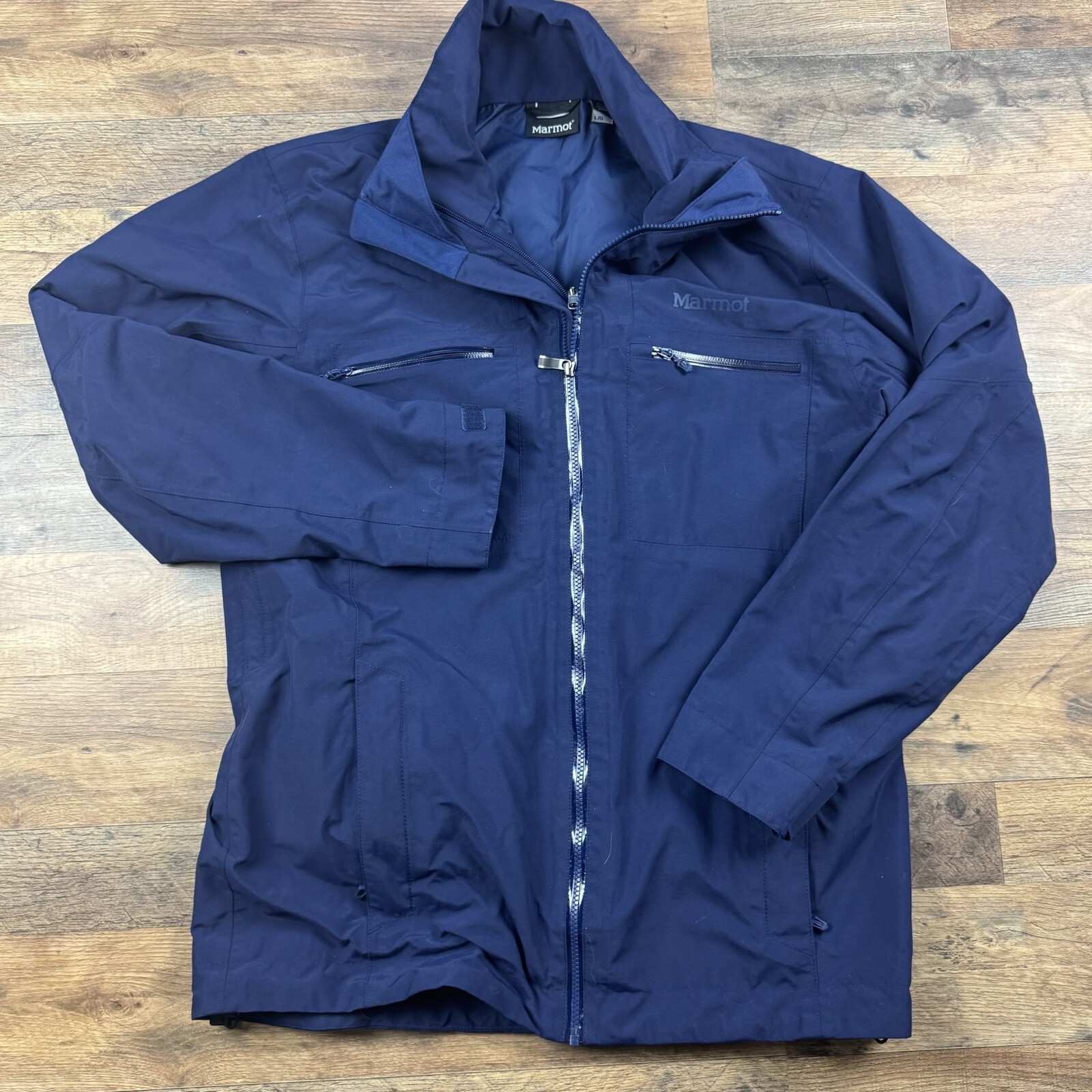 Marmot Women’s Size Large Shell Jacket Blue Chest Zip Pockets