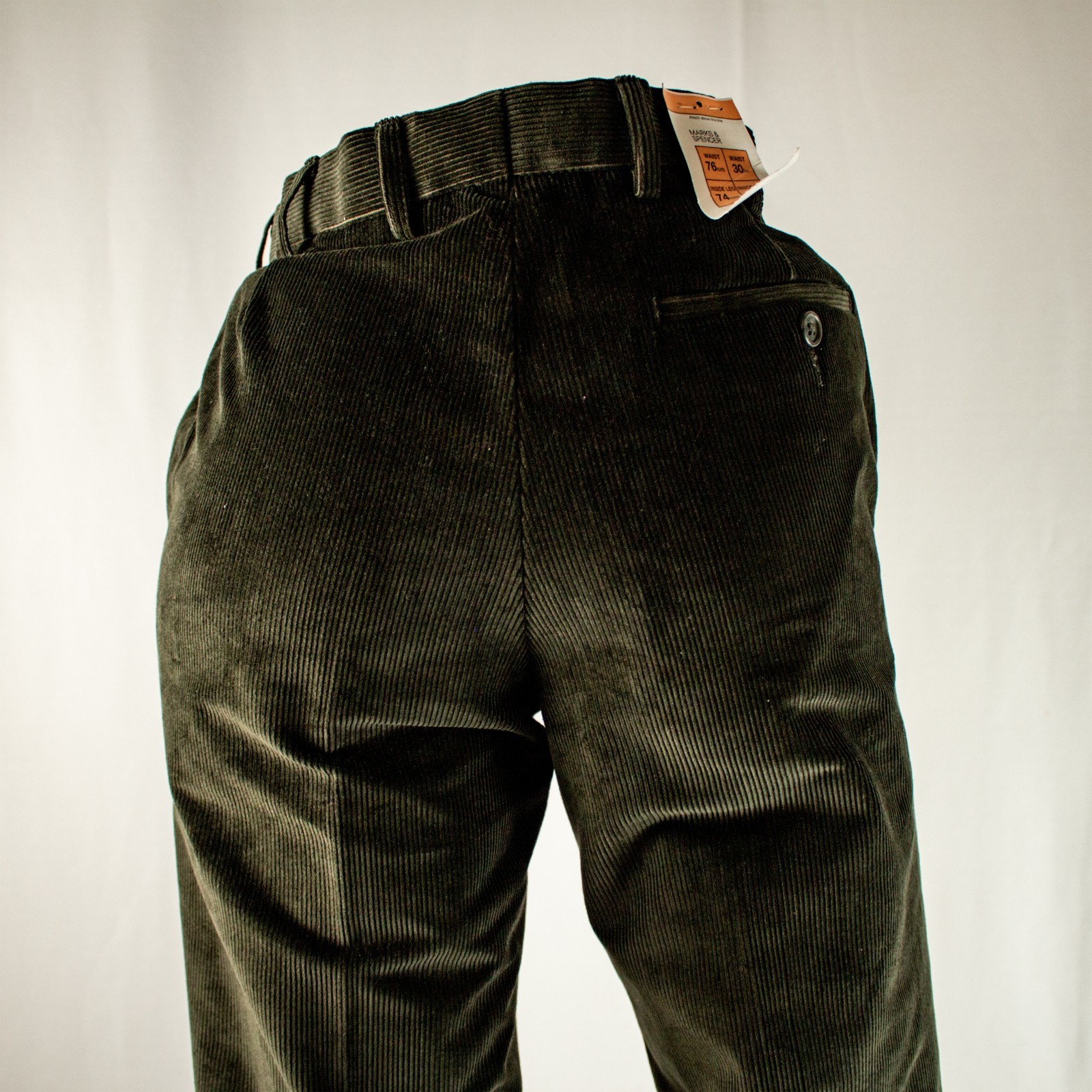 MARKS & SPENCER New Green Men Flat Corduroy Pants Size 30″W x 29″L
