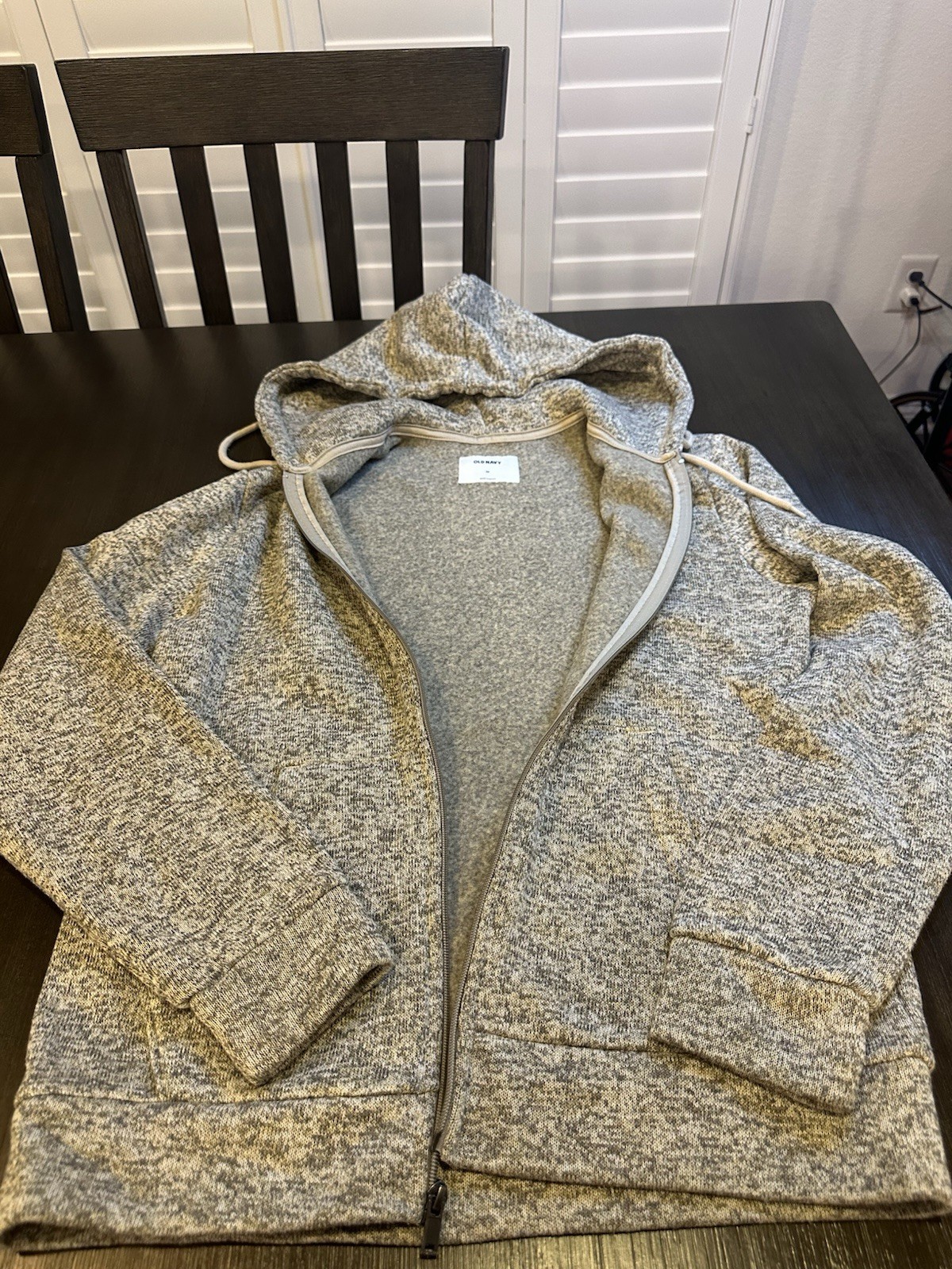 Old Navy Men’s Gray Heathered Fleece Full Zip Hooded Hoodie Pockets M