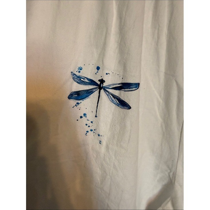 Noracora White Dragonfly Graphic Elastic Waist Relaxed Pants 3XL NEW Cottagecore