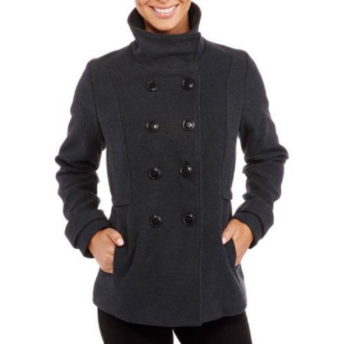 Fresh New York Women’s Gray Double Breasted Faux Wool Peacoat w/Stand Collar 3X