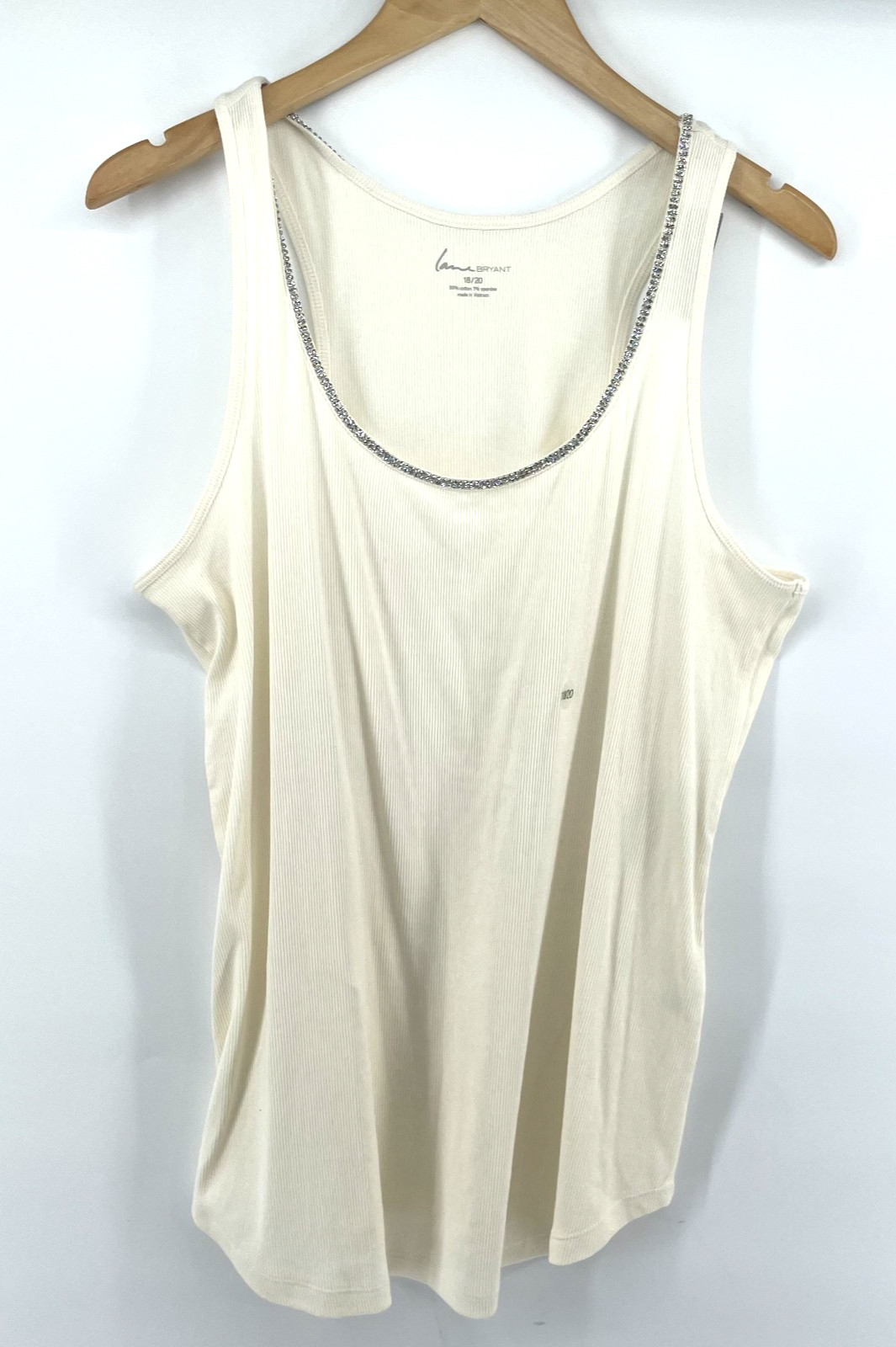 Lane Bryant Tank Top 18/20 Embellished Rhinestone Ribbed Cream Elevated Basic