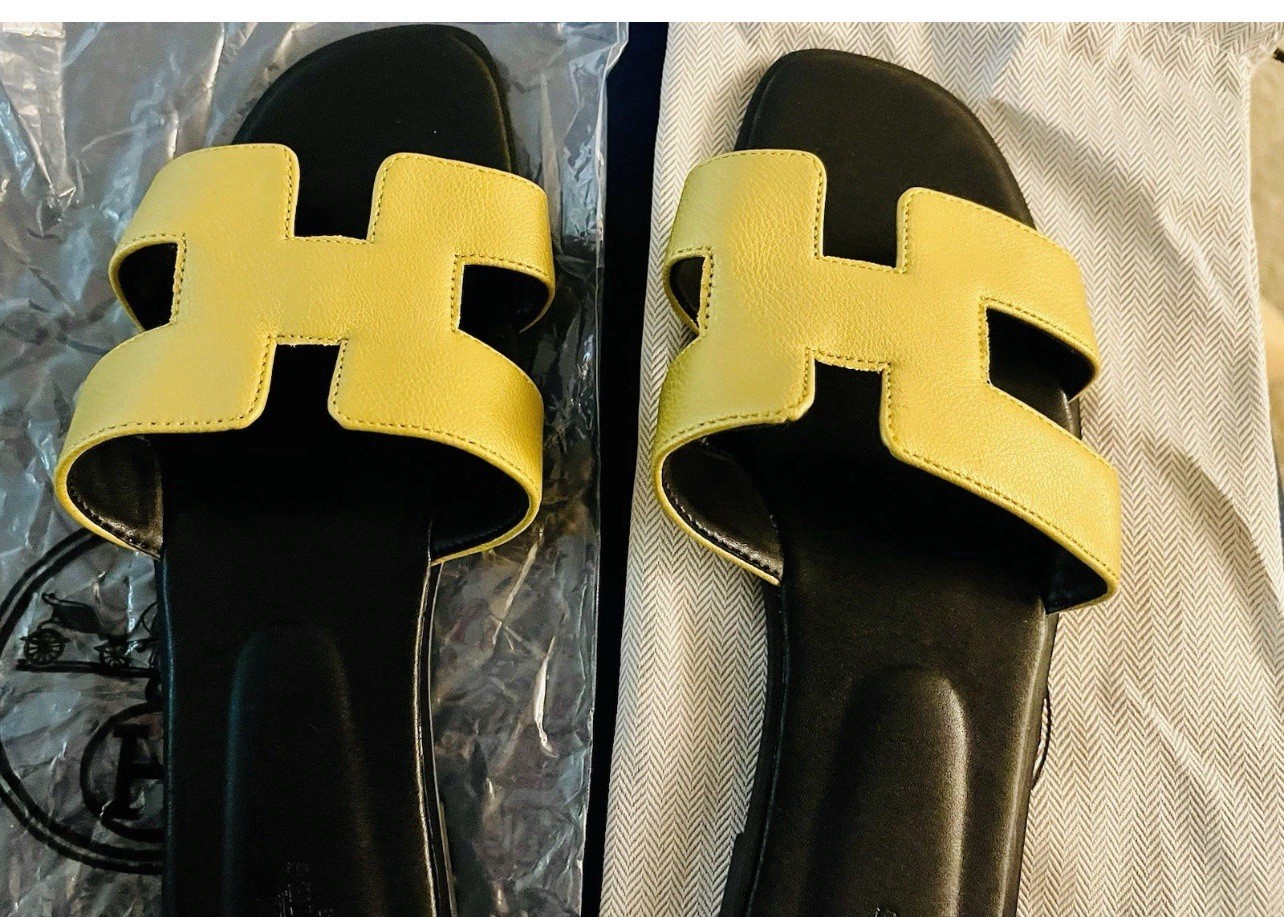 Hermes Oran Gold Sandals 38 with dust bags