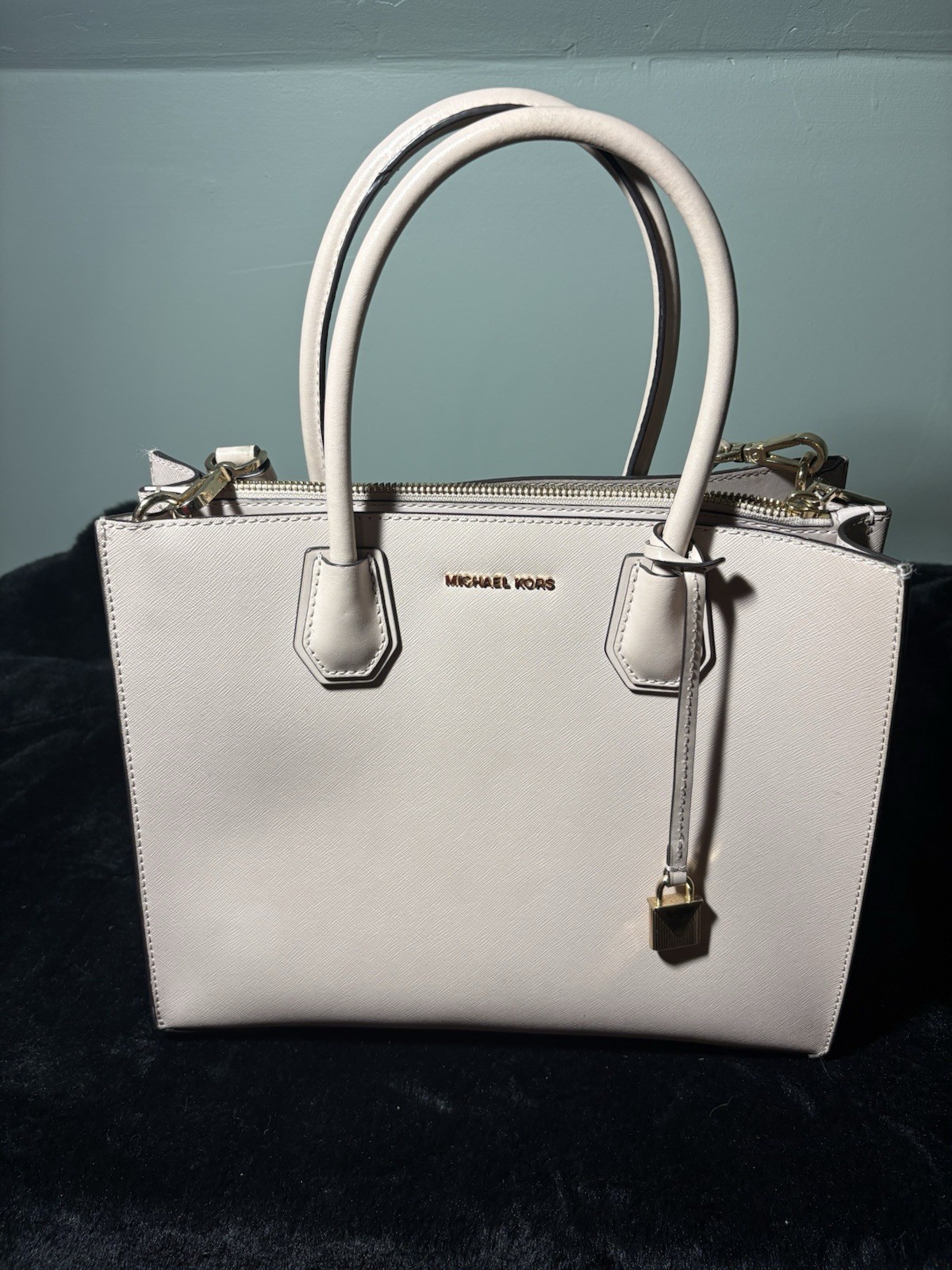Michael Kors Pink Medium Satchel Top Handle Textured Zip Top Gold Hardware