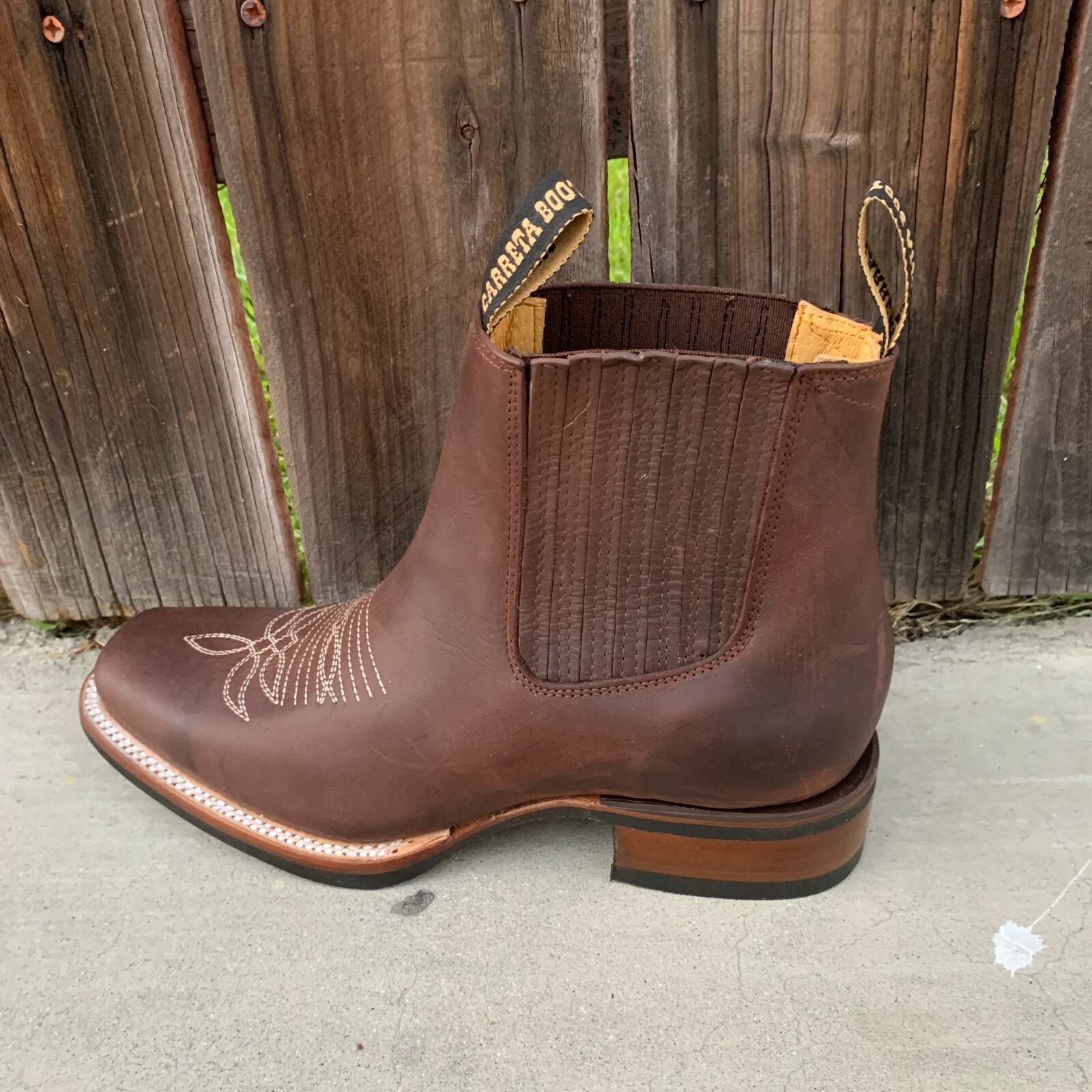 MEXICAN BOTINES MENS BOTIN COWBOY LEATHER RODEO SLIP ON ANKLE SQUARE TOE BOOTS
