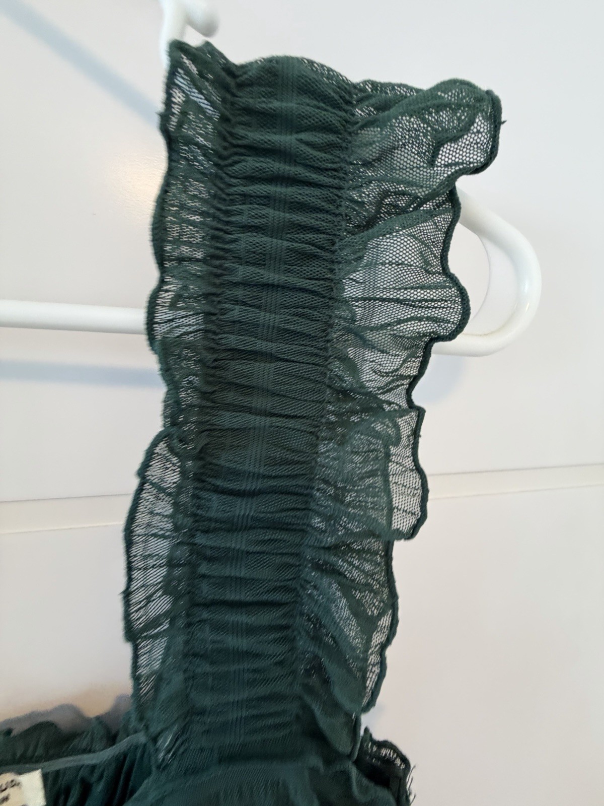 Max Studio Women’s Textured Mesh Cottagecore ruffle maxi BOHO Green Tiered lined