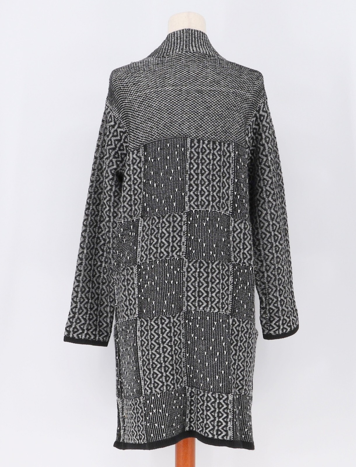 J. JILL Jacquard Knit Open Front Patchwork Long Cardigan Size M