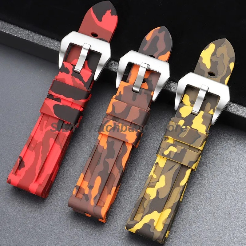 Camouflage Soft Silicone Strap 20/22mm 24mm 26mm Rubber Watch Band for Panerai