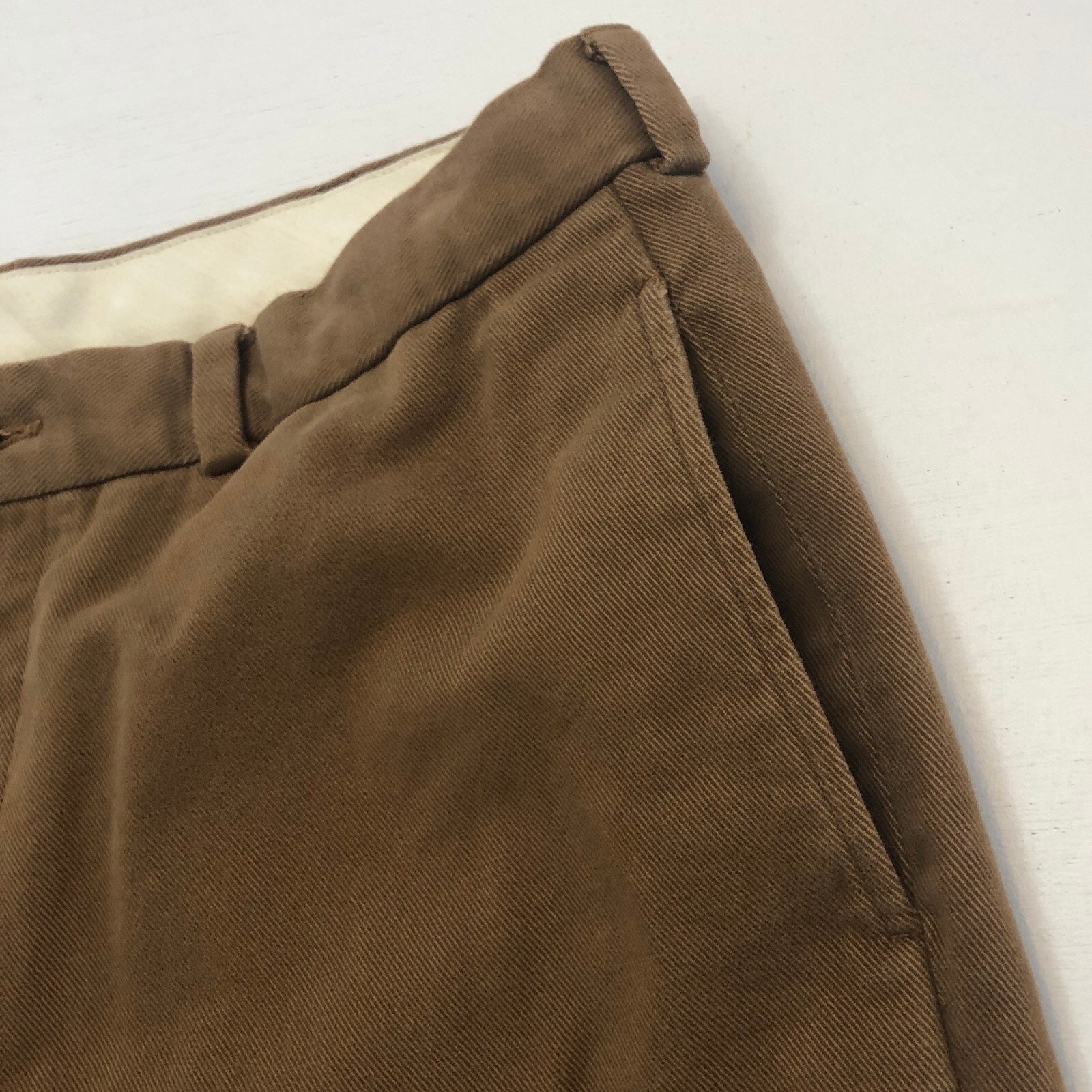 vtg Brooks Brothers 346 Pants 35×29.5 Brown 100% Soft Cotton Twill Hong Kong