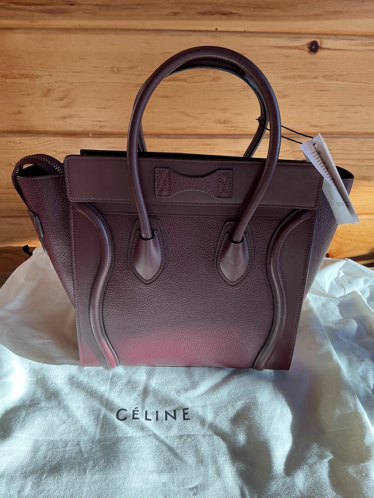 CELINE Micro Luggage Top Handle Handbag Bag New rare viral calfskin BURGUNDY