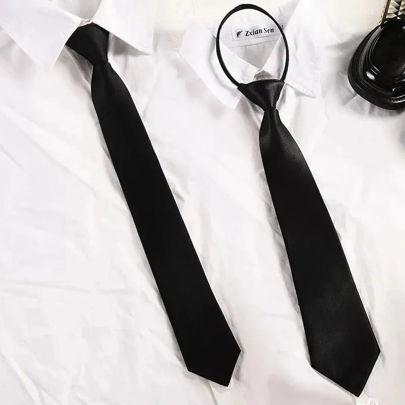 Men’s Black Pre-Tied Zipper Necktie Adjustable Polyester Office Formal Work Tie