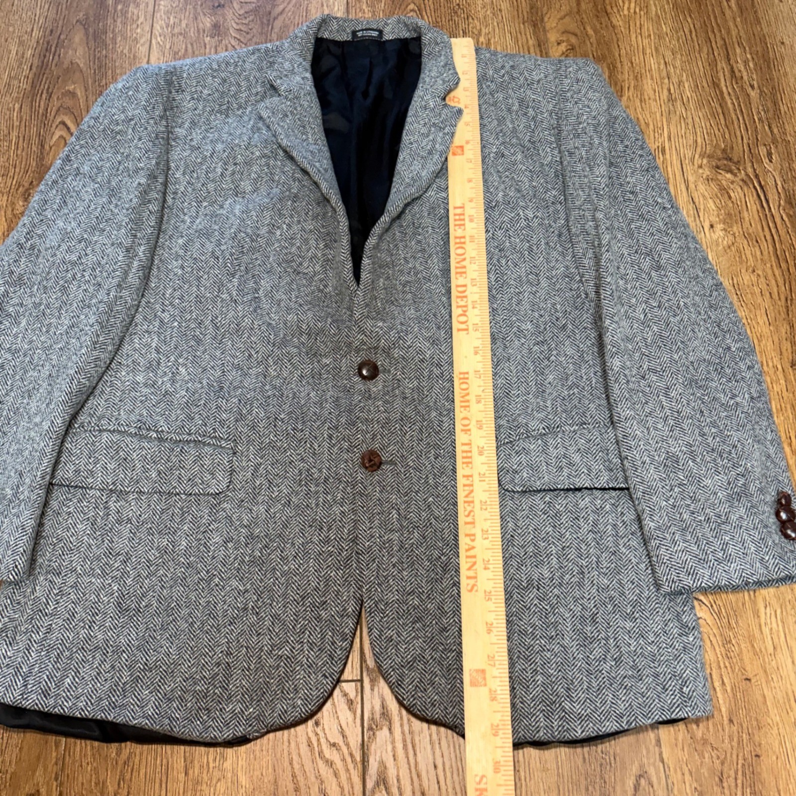 Deansgate Mens 46R Lambswool Herringbone Blazer Gray Sport Coat Luxury Vintage