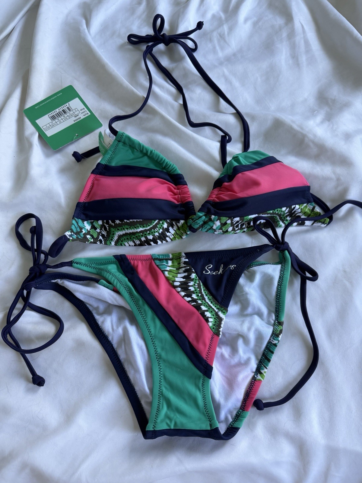 Seekers 2-Piece Colorblock Bikini Set S Bandeau Top Halter Strap MPN A83005