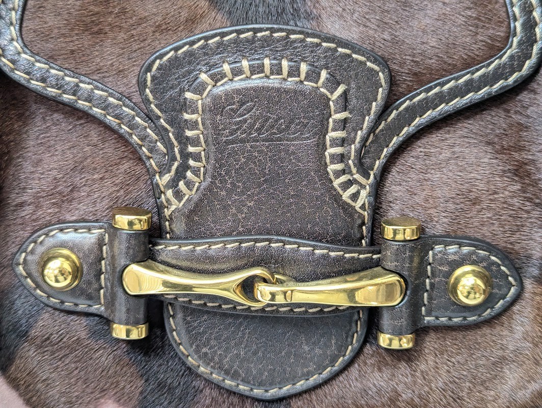 Gucci Pelham Horsebit Harako Shoulder Bag Dark Brown 223958 Women’s Auth