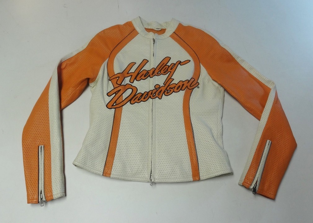 Harley-Davidson M Dream Cycle Perforated White Orange Leather Jacket 97175-07VW