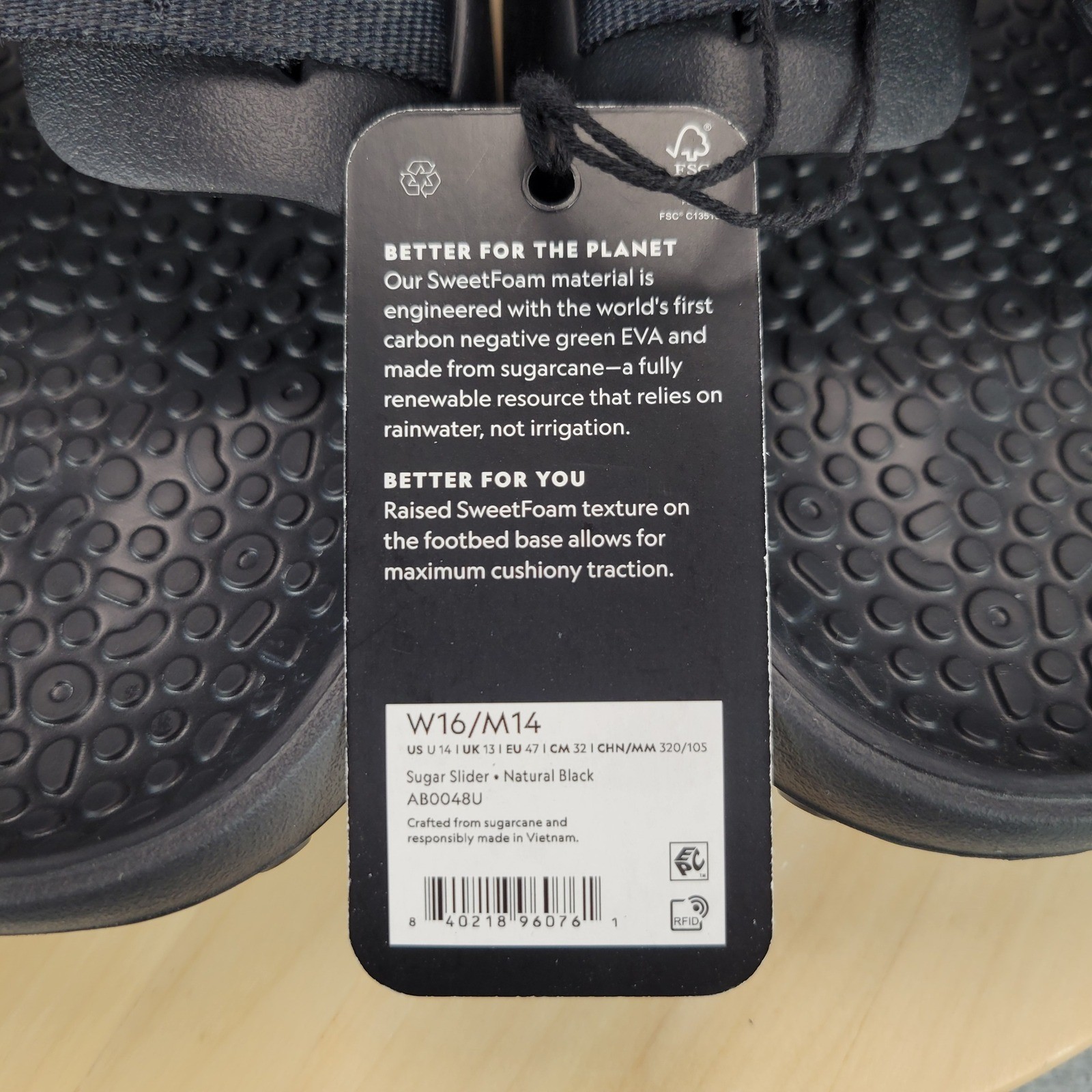 Allbirds Sugar Slider Men Size 14 Black Sustainable SweetFoam Adjustable Strap