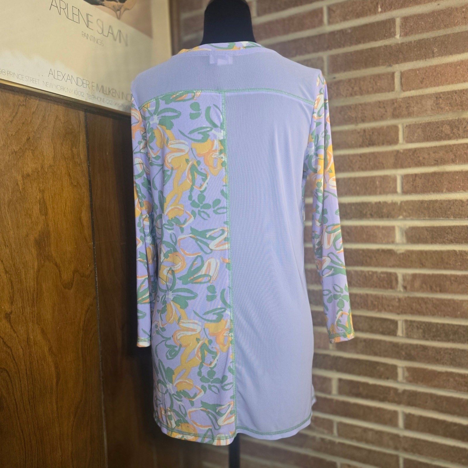 LOGO Layers by Lori Goldstein Lavender Floral Mesh Patchwork Tunic Top