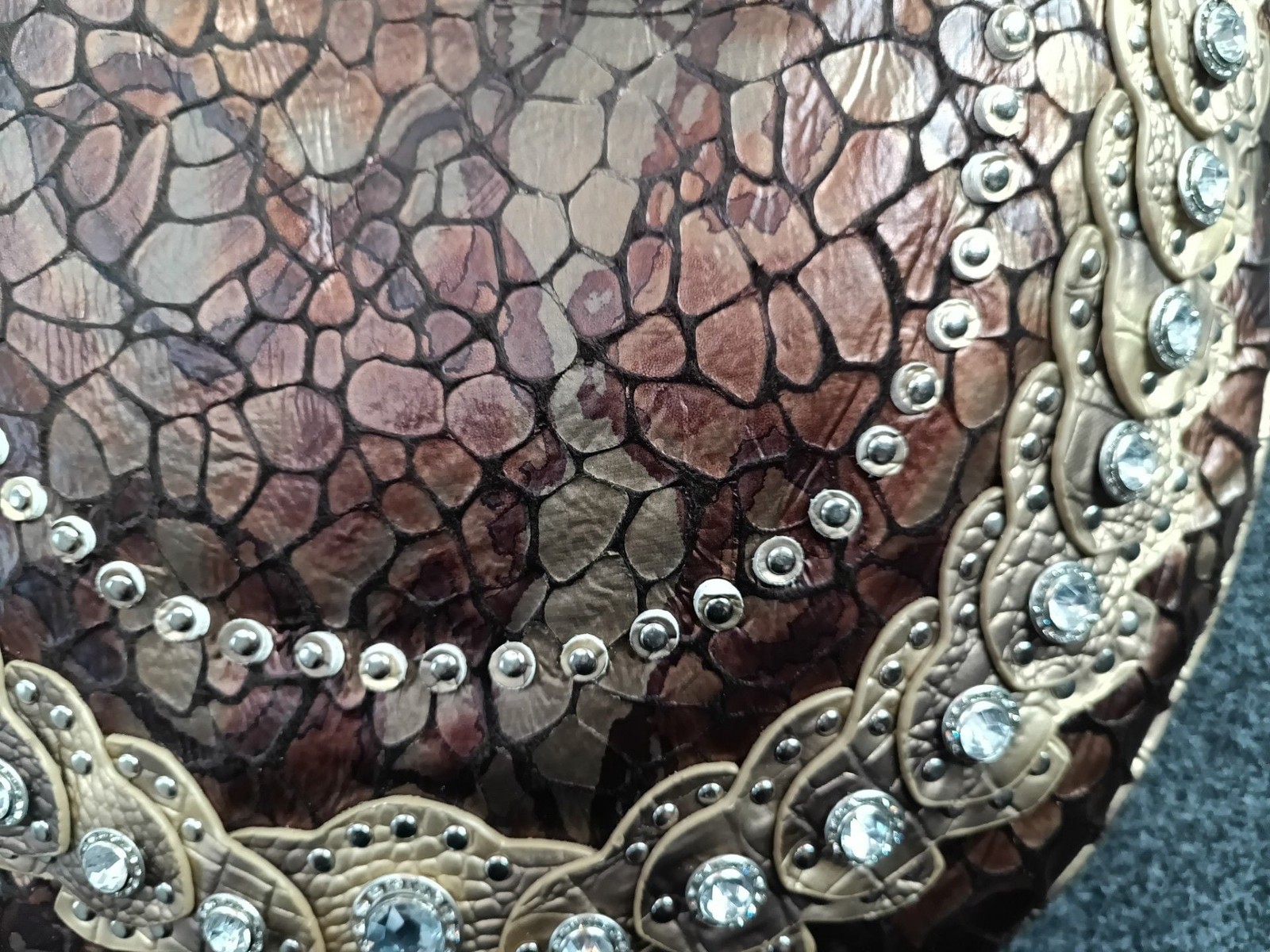 Madi Claire Brown Metallic Mosaic Hobo Shoulder Bag with Crystal Accents