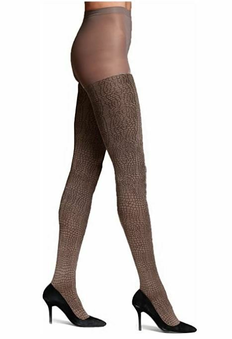 HUE Brown Crocodile Luster Control Top Tights Women’s Sz S/M U14084 Stoneware