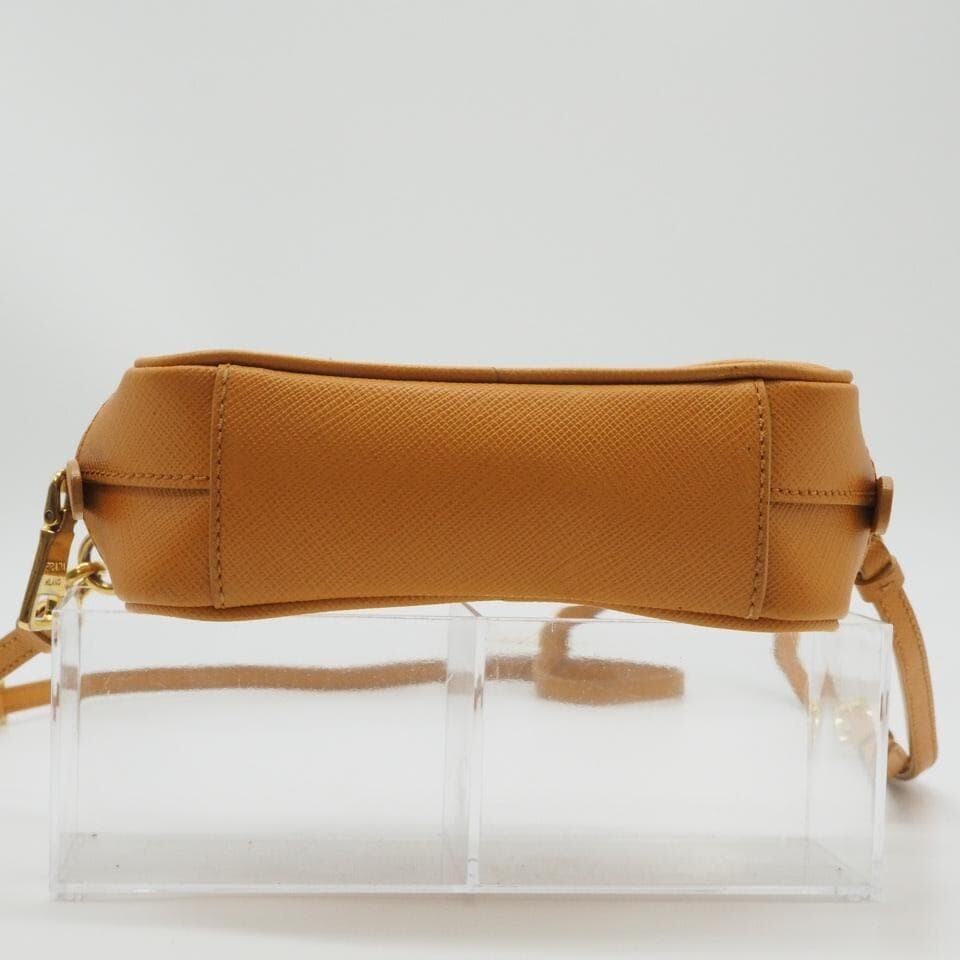 Prada Saffiano Leather Camel Camera Bag Crossbody Gold Hardware Auth