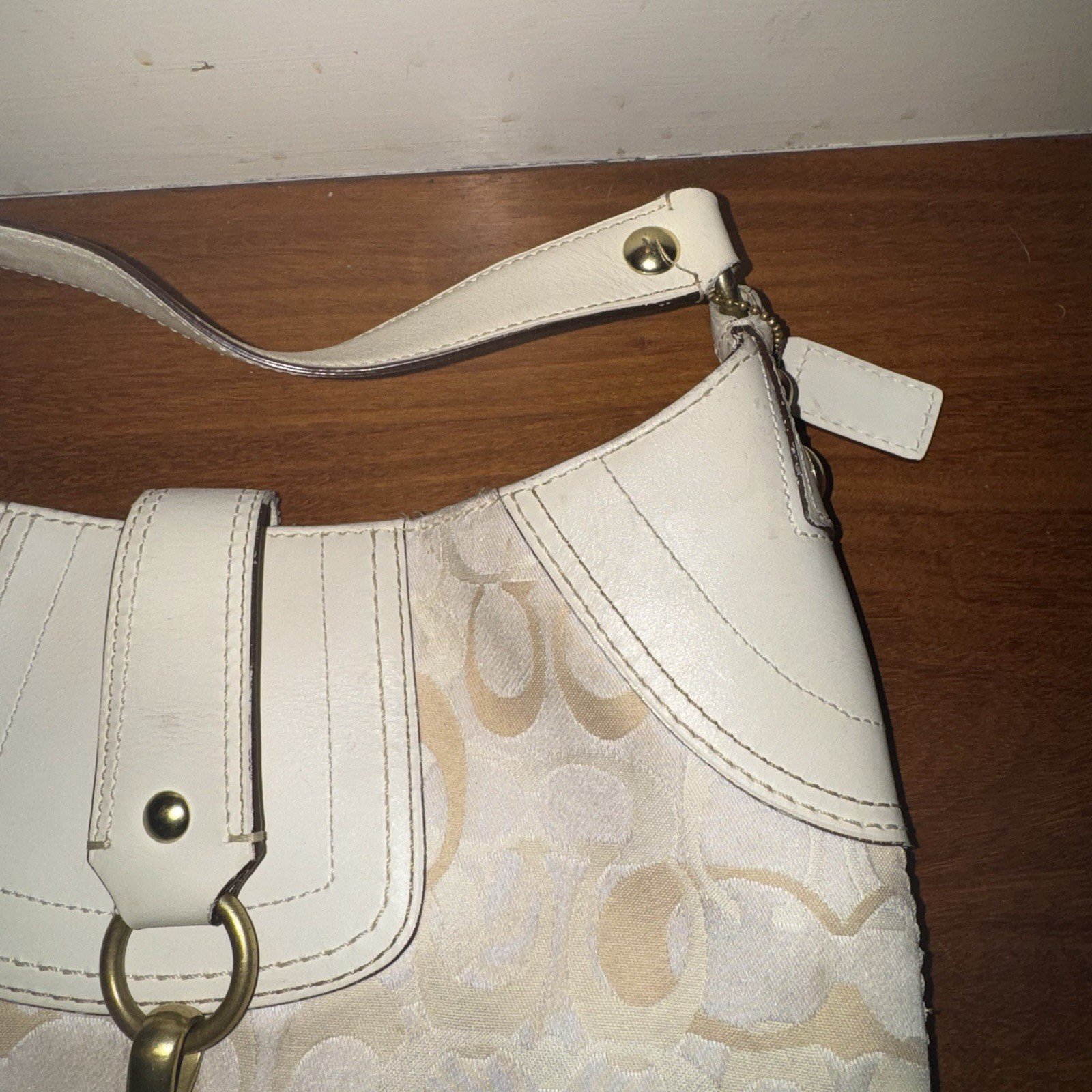 VTG COACH Hobo Bag Cream Ivory Signature CC Monogram M0668-10601 Y2K