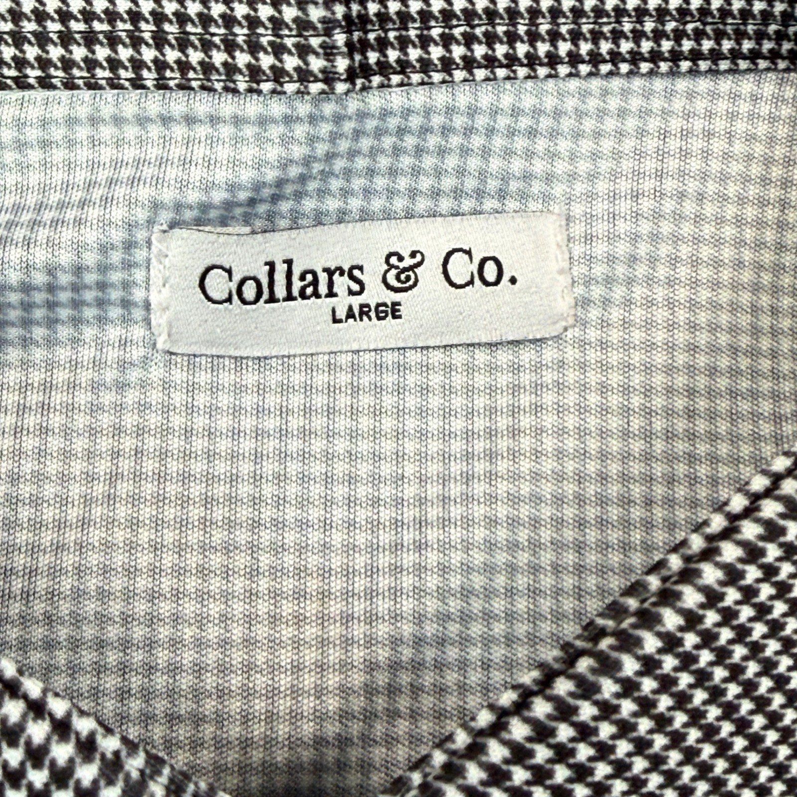 Collars & Co Mens Size Large Dress Collar Polo Black White Houndstooth NEW