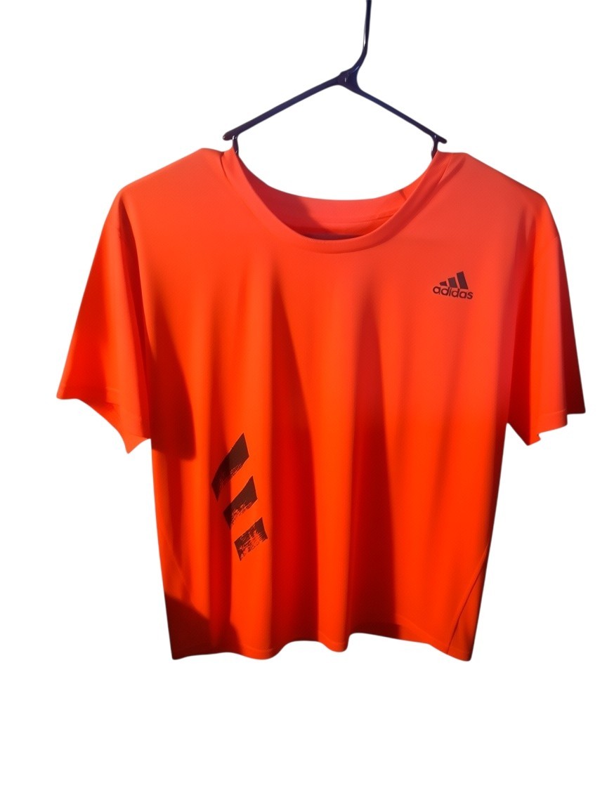 Adidas Men’s Run It 3-Stripes PB Running T-Shirt (Signal Coral / Orange)
