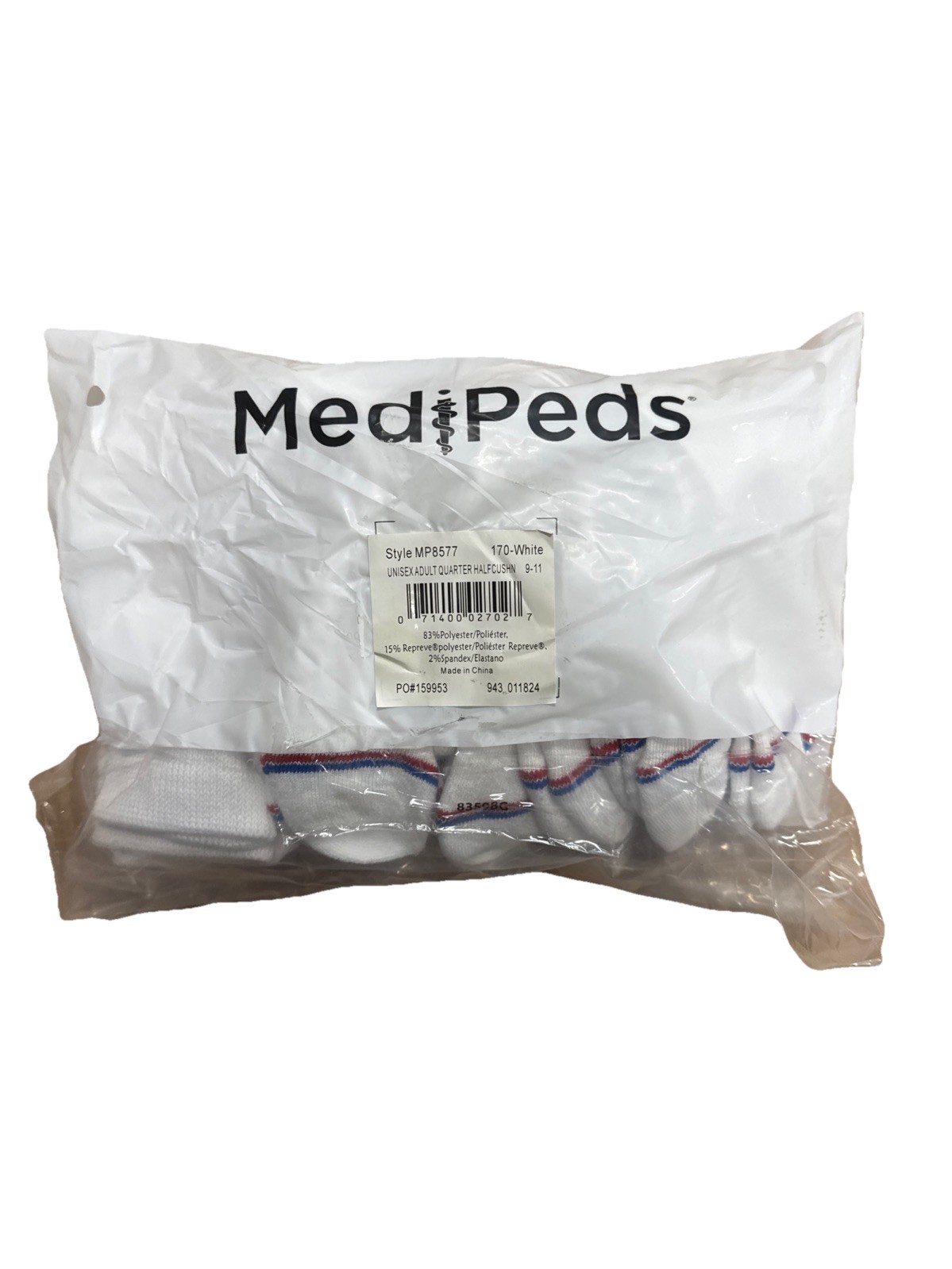 MediPeds Unisex 8 In A Pack Diabetic Quarter With Non-binding Top, White (9-11)
