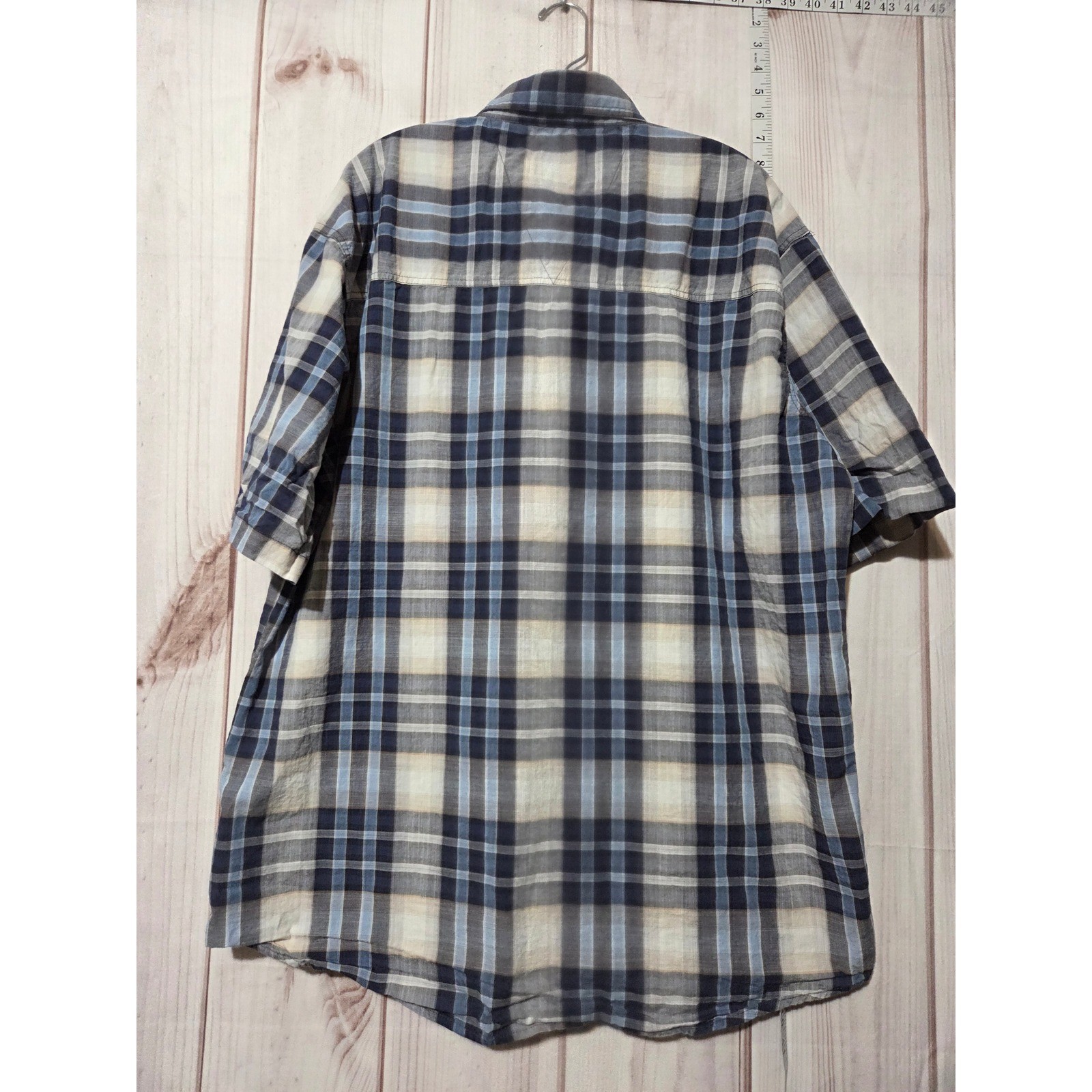 Work Sports Plaid Button Down Shirt Men’s XL Tall Short Sleeve Casual Chores