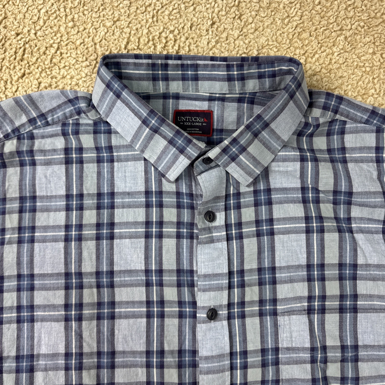 UNTUCKit Men’s XXXL Button Plaid Check Shirt Blue 3XL Short Sleeve