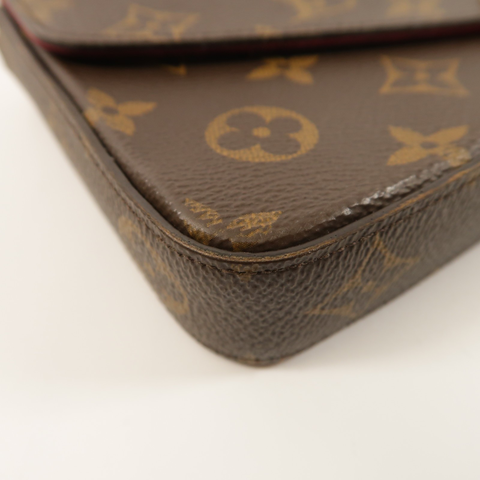 LOUIS VUITTON GHW Felicie Pochette Chain Shoulder Bag M81896 Monogram Brown Red