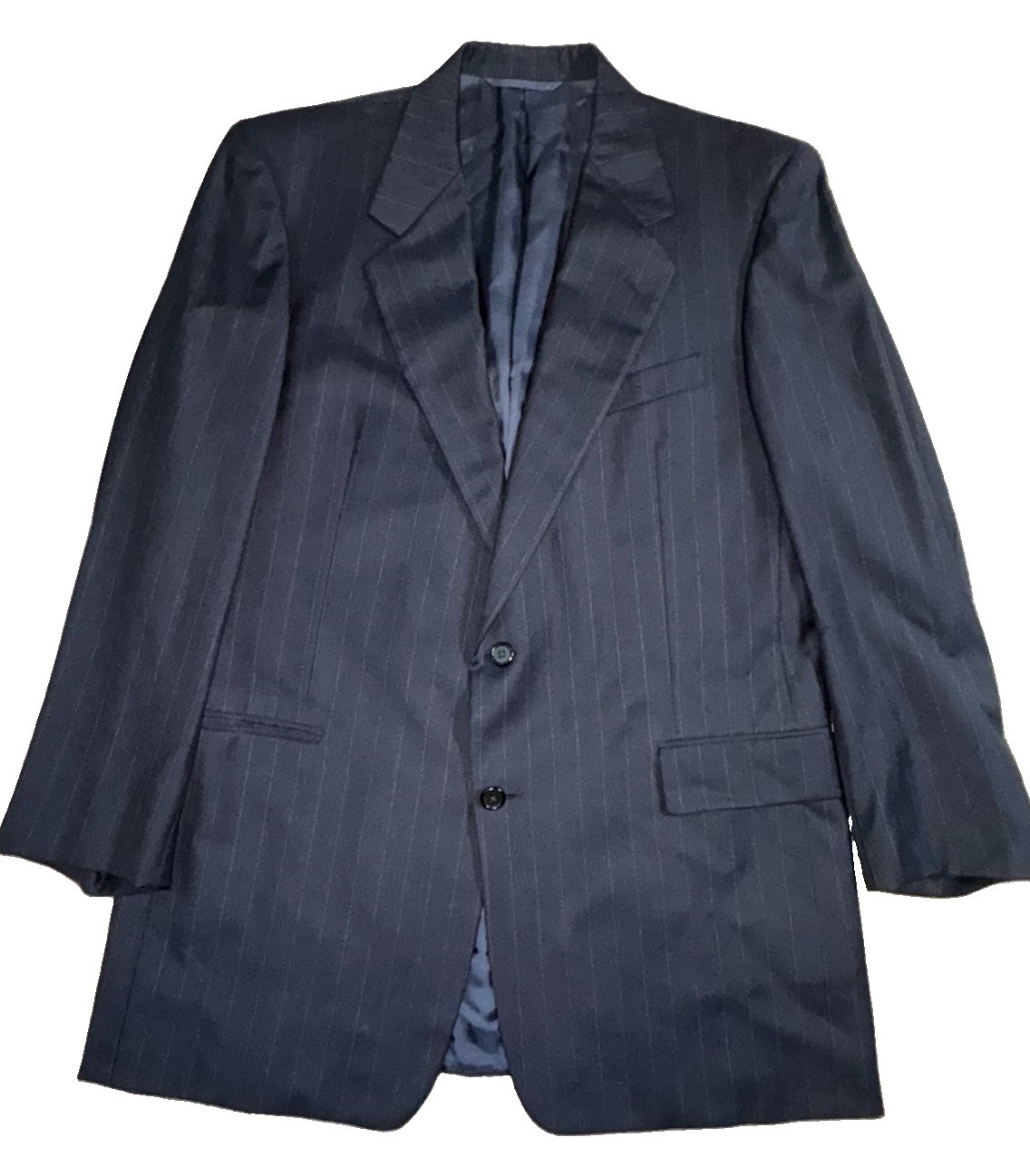 Hickey Freeman Collection Custom 100% Wool Navy Pinstripe Suit 44L Morton Britto