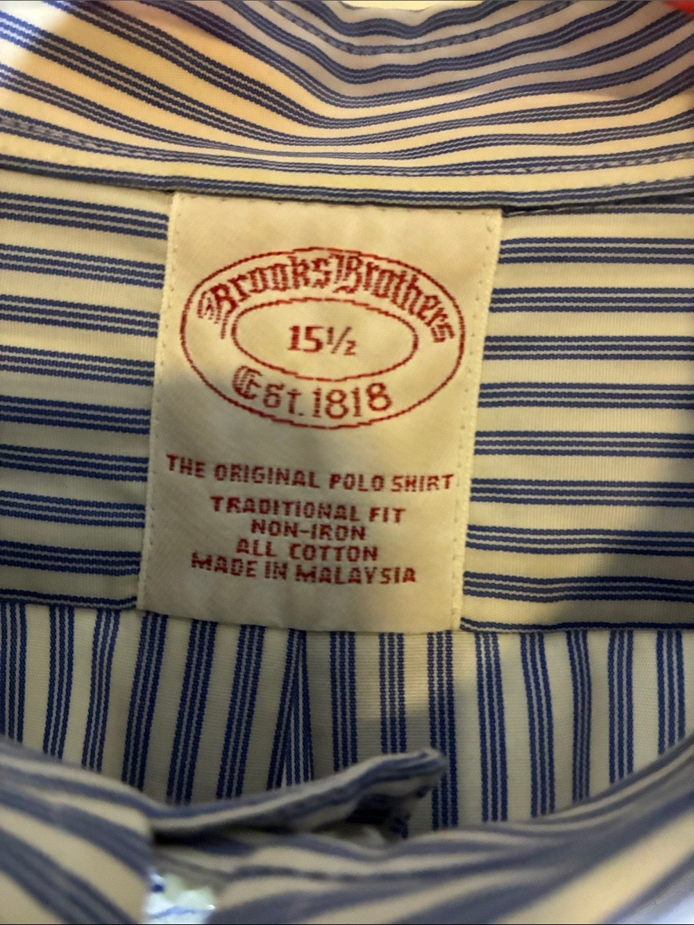 Brooks Brothers Blue and White Striped Short-Sleeve Button-Down Shirt