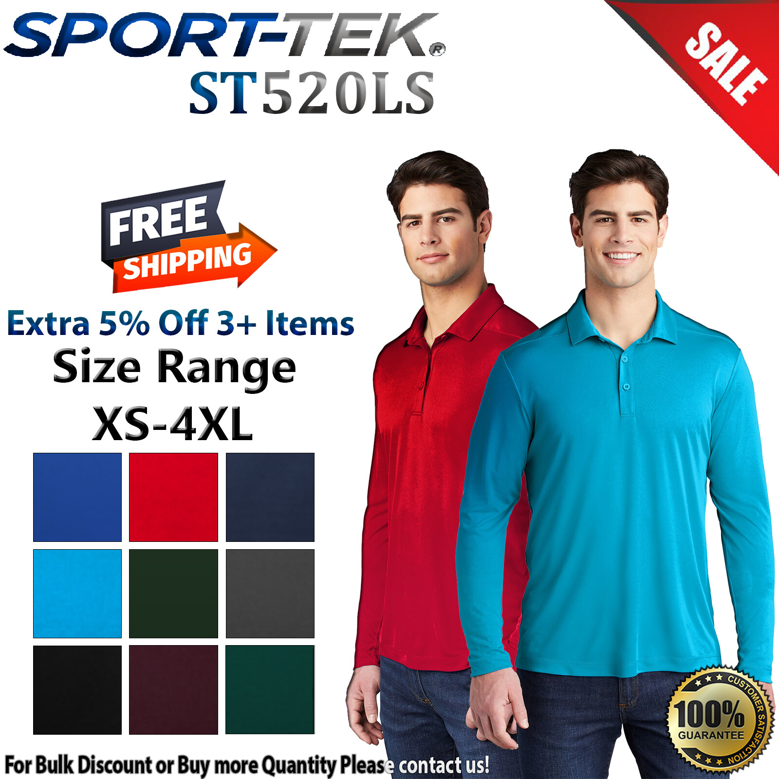 Sport-Tek ST520LS Mens Long Sleeve Posi UV Pro Moisture Wicking Polo Shirt