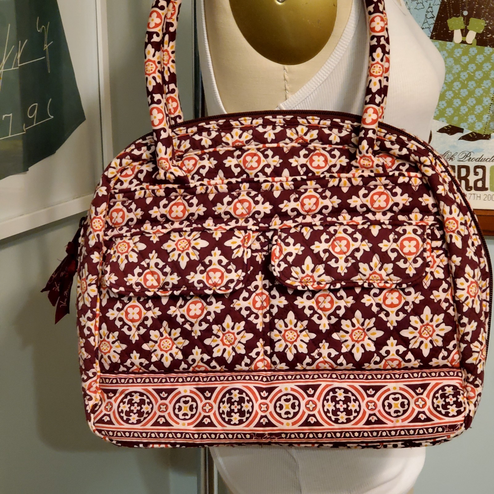 Vintage Vera Bradley Clay Colored Burgundy Moroccan Mosaic Shoulder Bag